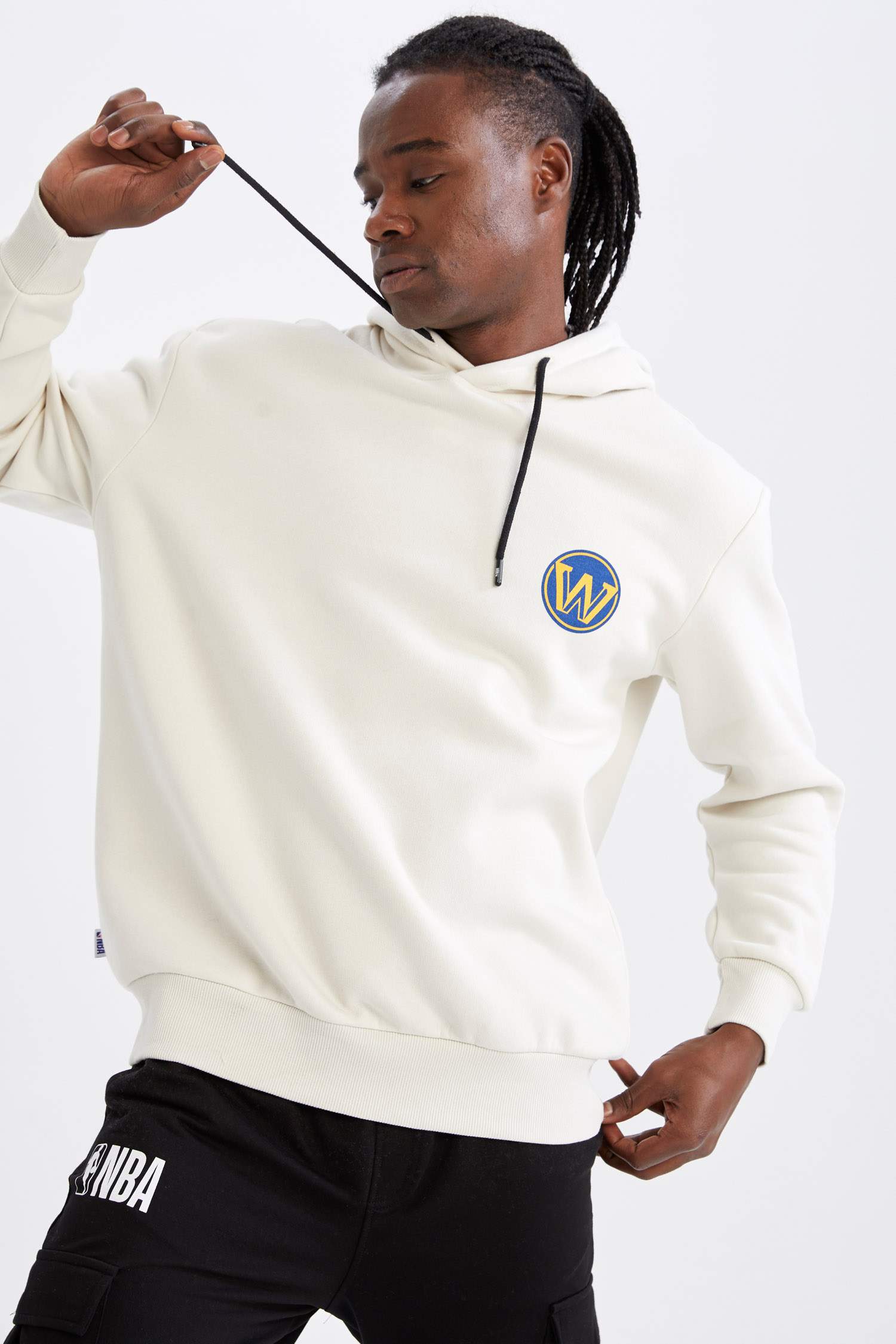 Defacto Fit NBA Golden State Warriors Lisanslı Oversize Fit Kapüşonlu Sırt Baskılı Sweatshirt