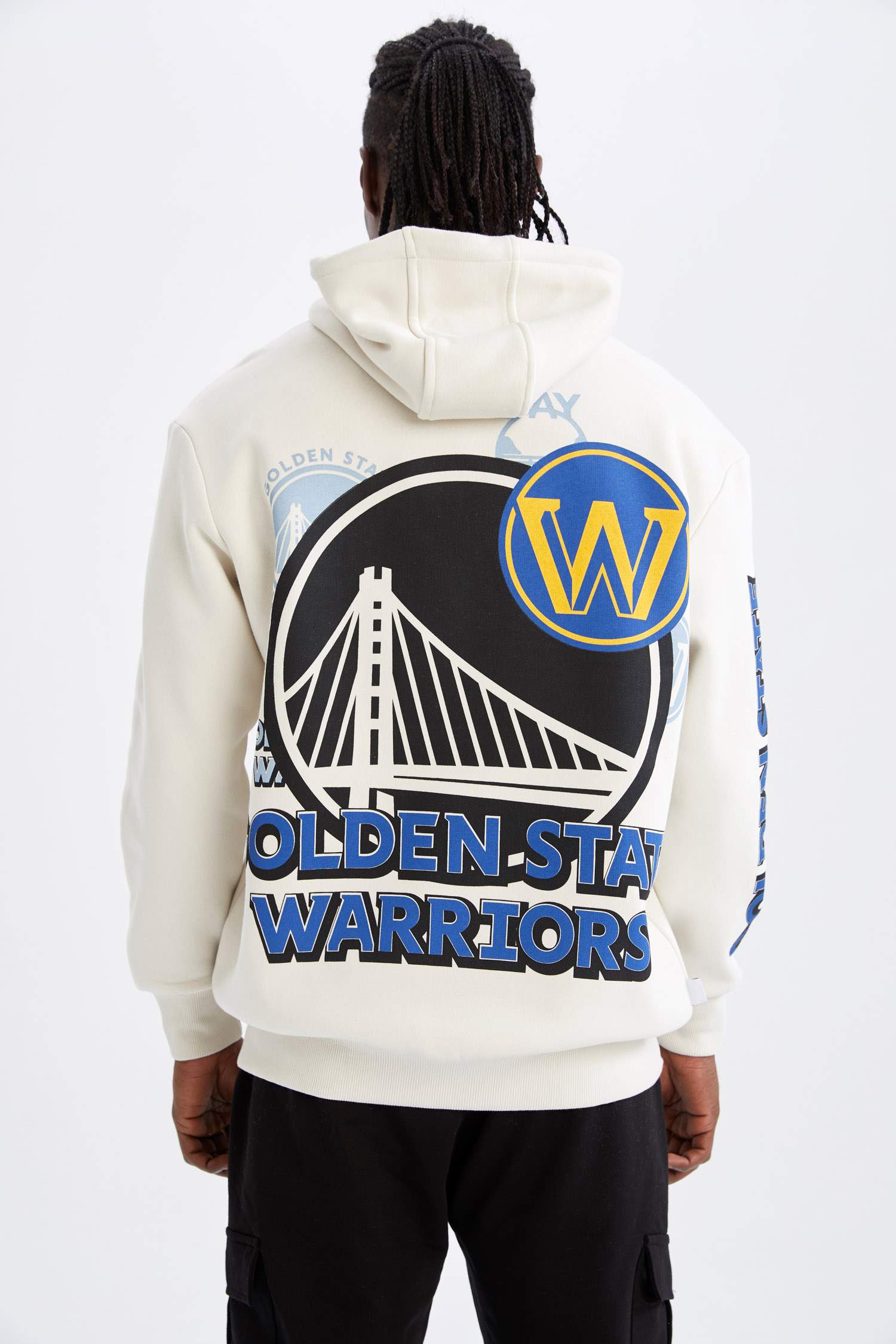 Defacto Fit NBA Golden State Warriors Lisanslı Oversize Fit Kapüşonlu Sırt Baskılı Sweatshirt