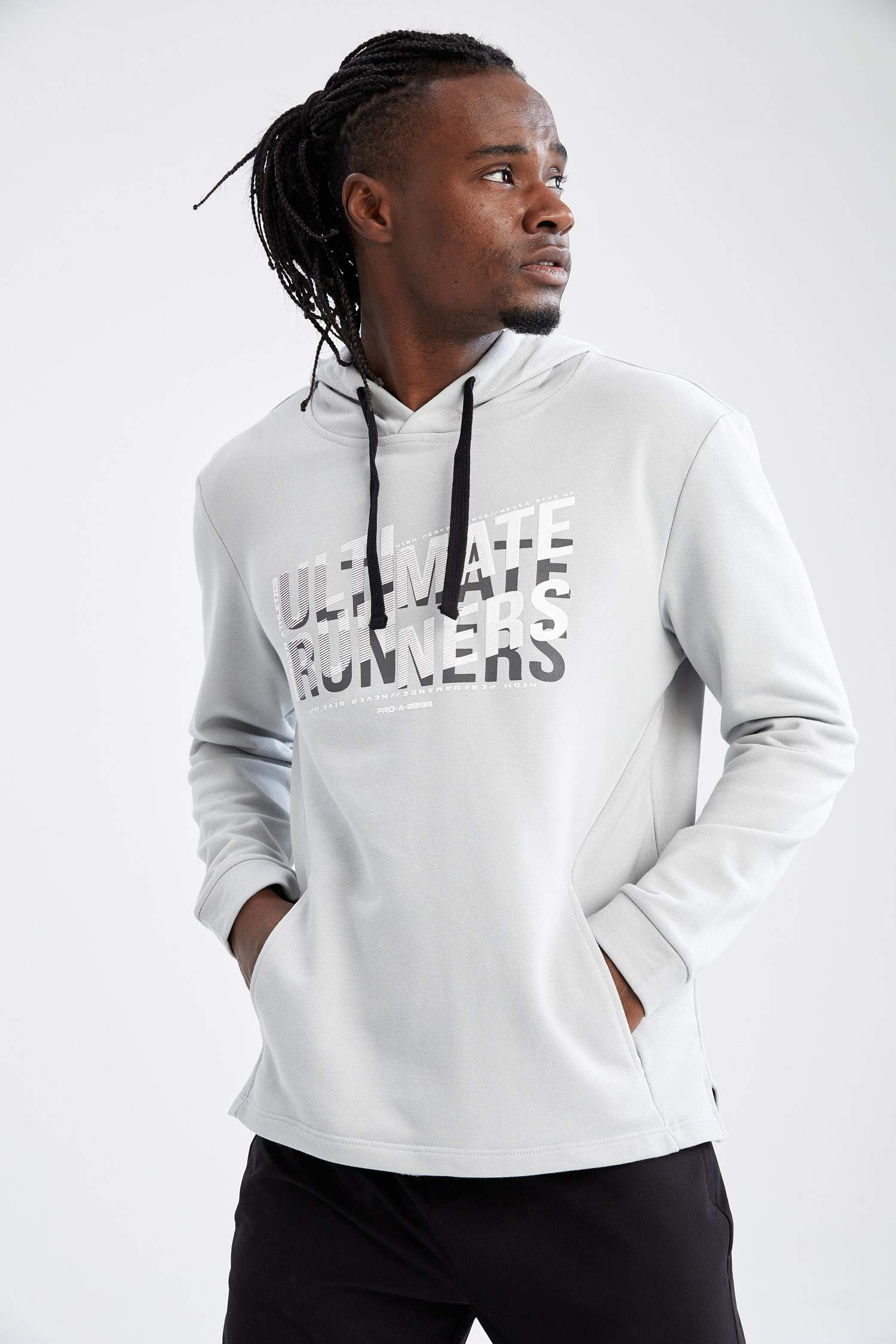 Standart Fit Kapüşonlu Slogan Baskılı Pamuklu Sweatshirt