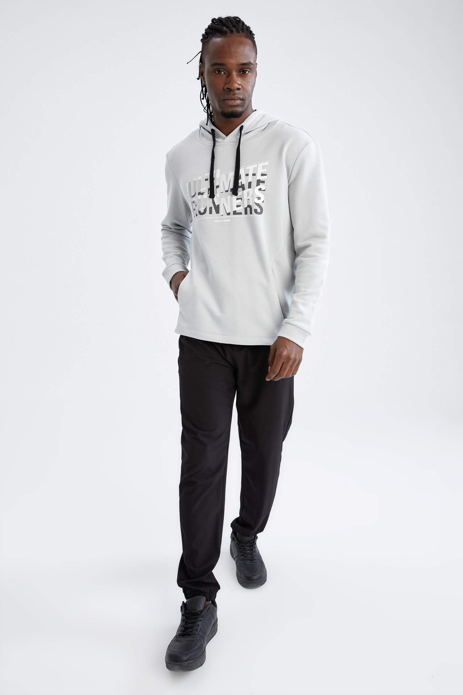 Standart Fit Kapüşonlu Slogan Baskılı Pamuklu Sweatshirt