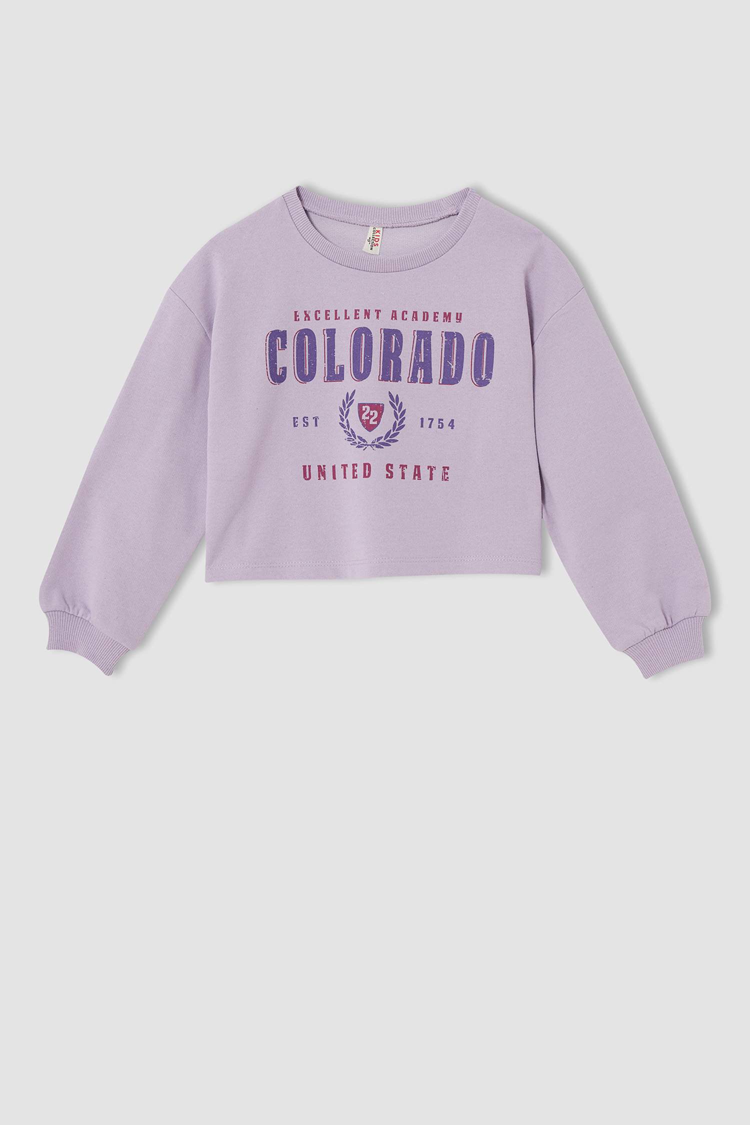 Kız Çocuk Crop Bisiklet Yaka Baskılı 2'li Sweatshirt