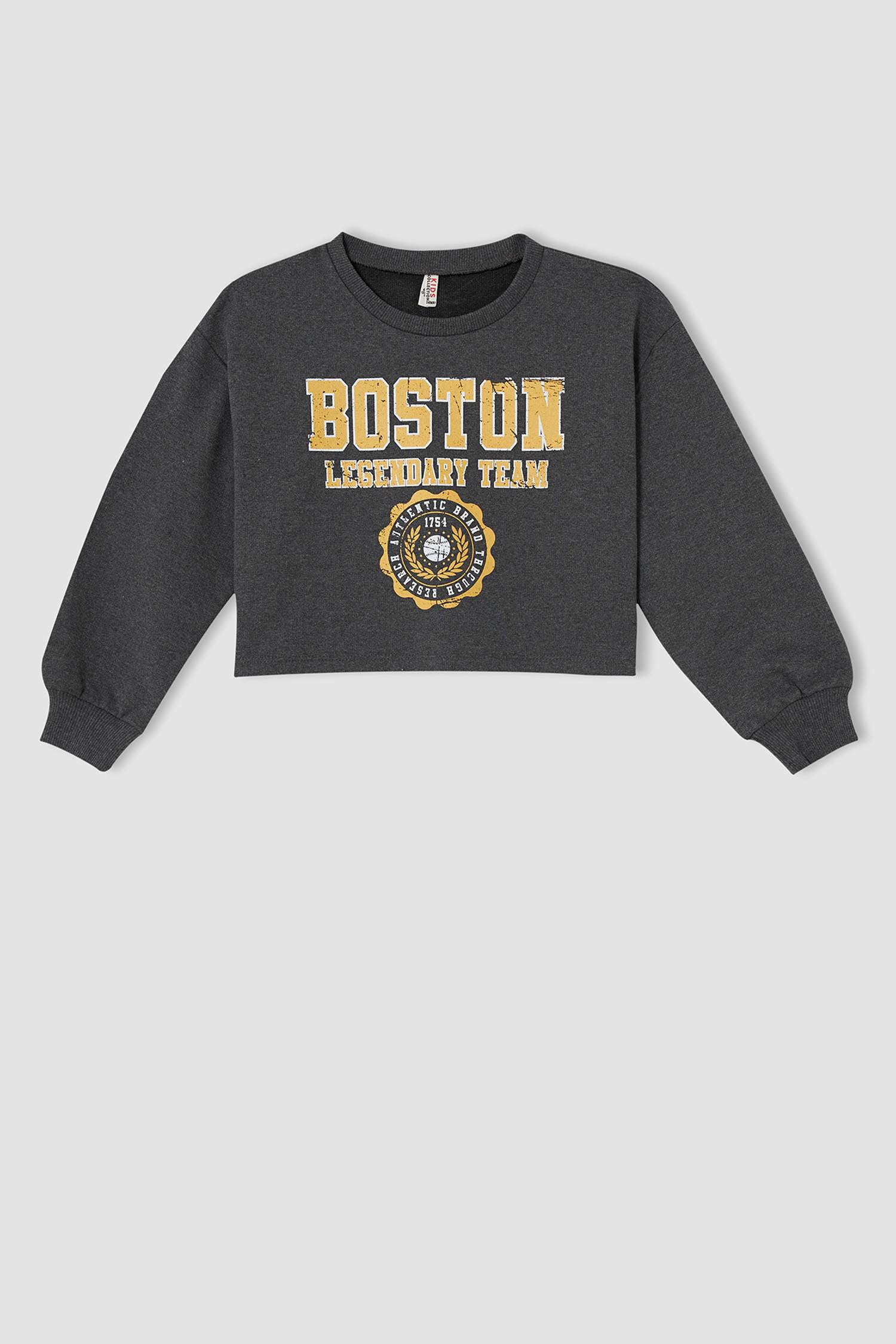 Kız Çocuk Crop Bisiklet Yaka Baskılı 2'li Sweatshirt