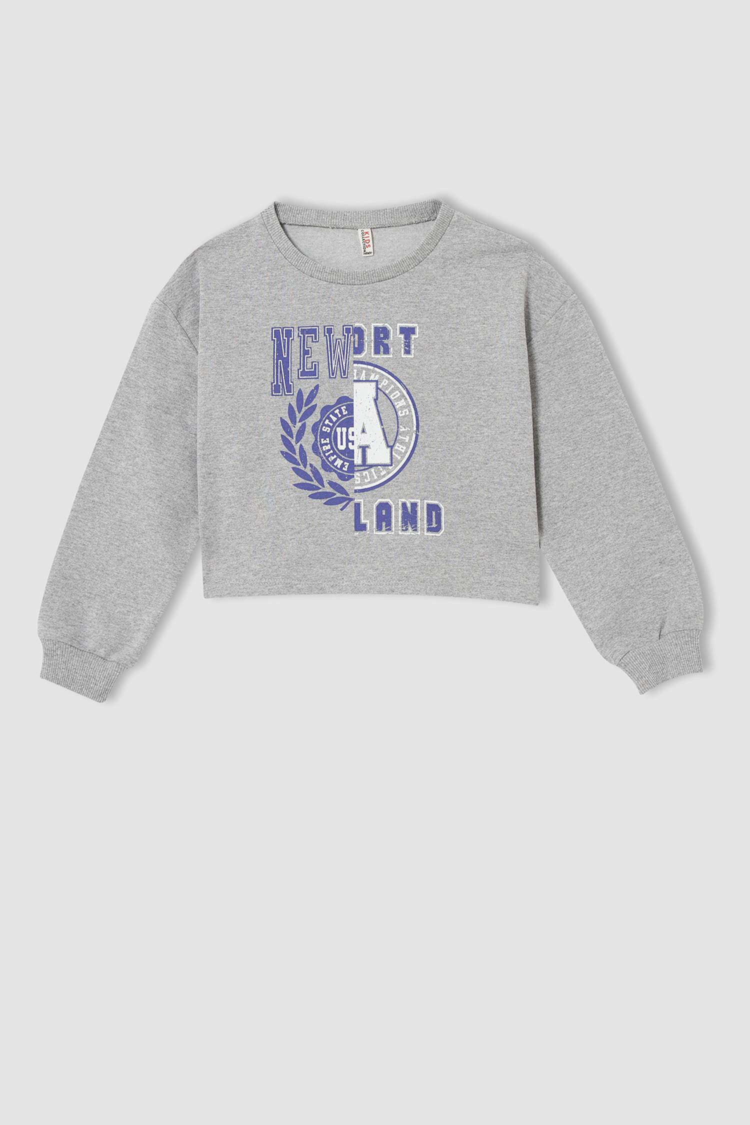 Kız Çocuk Crop Bisiklet Yaka Baskılı 2'li Sweatshirt