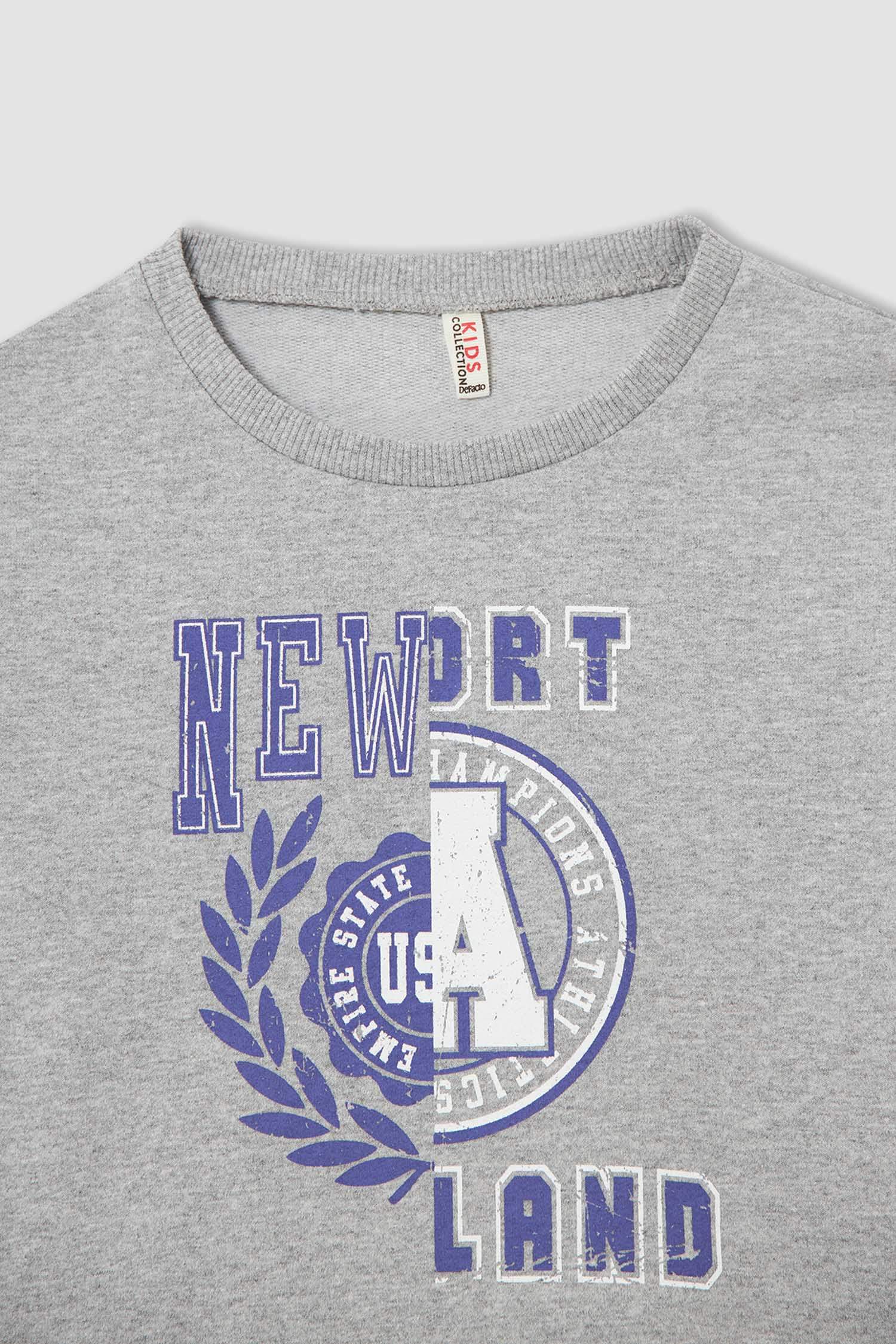 Kız Çocuk Crop Bisiklet Yaka Baskılı 2'li Sweatshirt