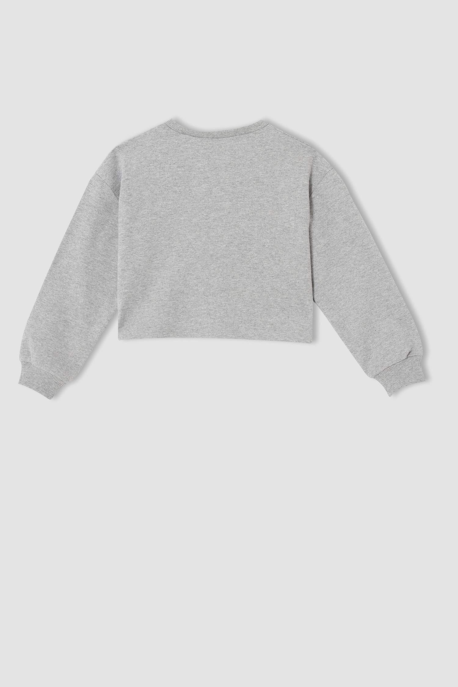 Kız Çocuk Crop Bisiklet Yaka Baskılı 2'li Sweatshirt