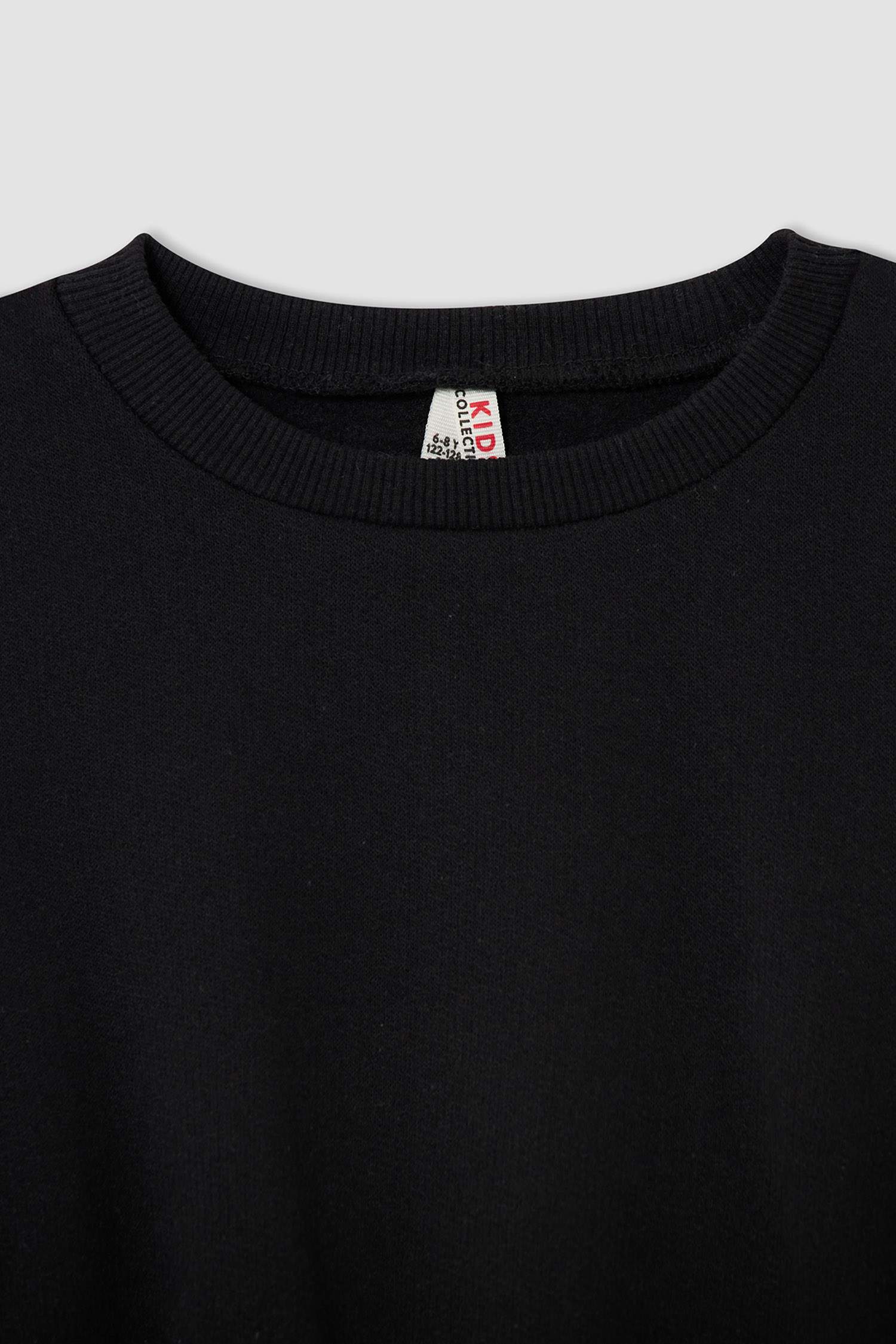 Kız Çocuk Crop Bisiklet Yaka Baskılı 2'li Sweatshirt