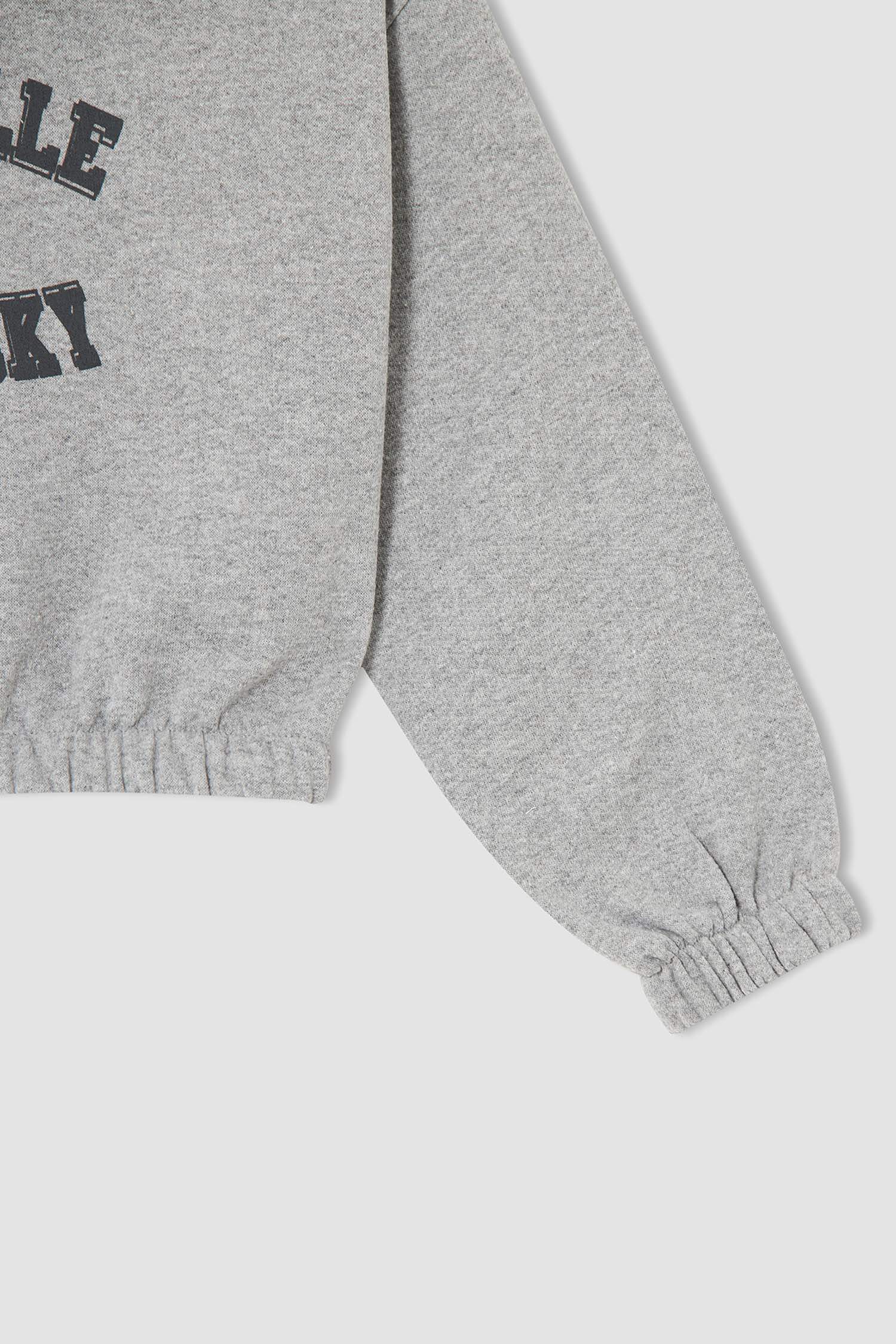 Kız Çocuk Crop Bisiklet Yaka Baskılı 2'li Sweatshirt