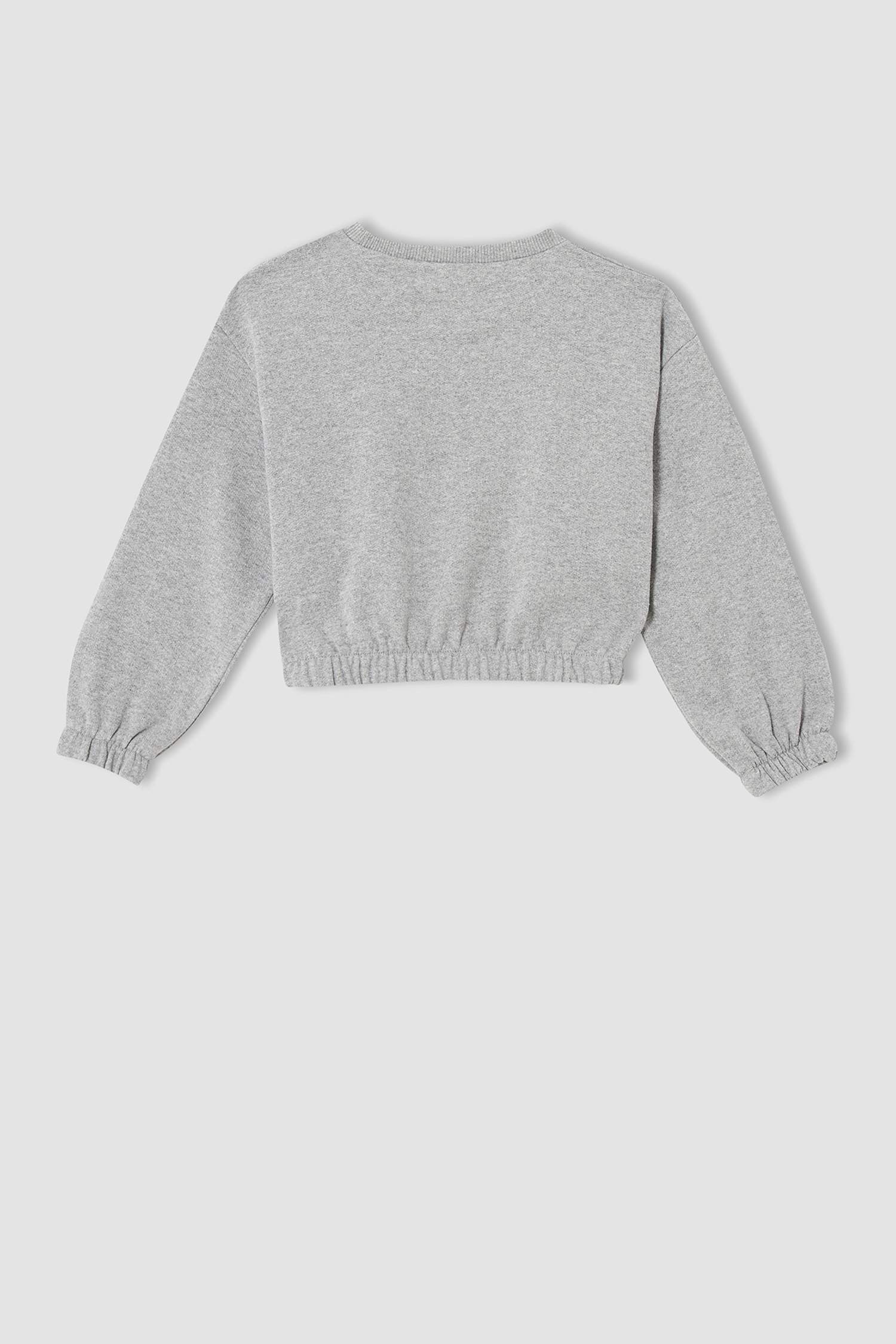 Kız Çocuk Crop Bisiklet Yaka Baskılı 2'li Sweatshirt