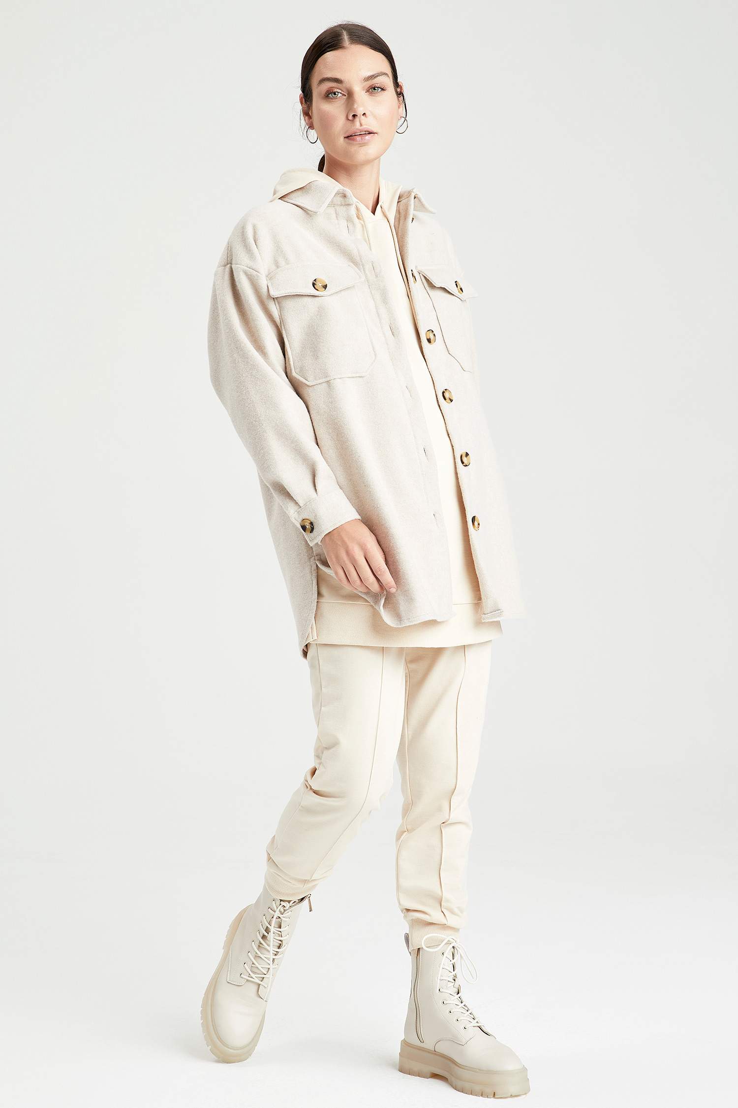 Oversize Fit Gömlek Yaka Oduncu Gömlek Ceket