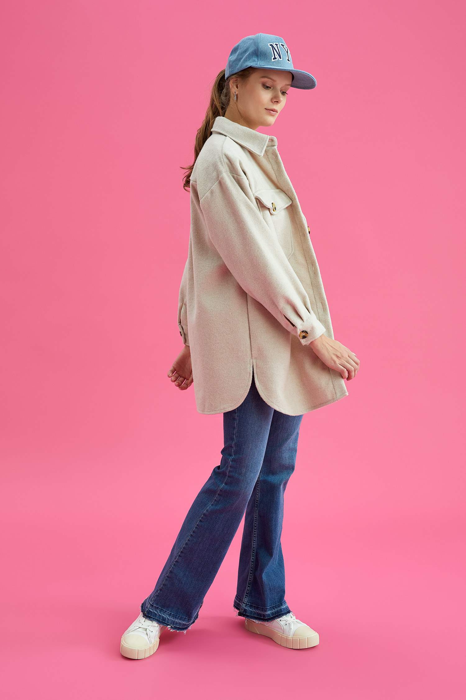 Oversize Fit Gömlek Yaka Oduncu Gömlek Ceket