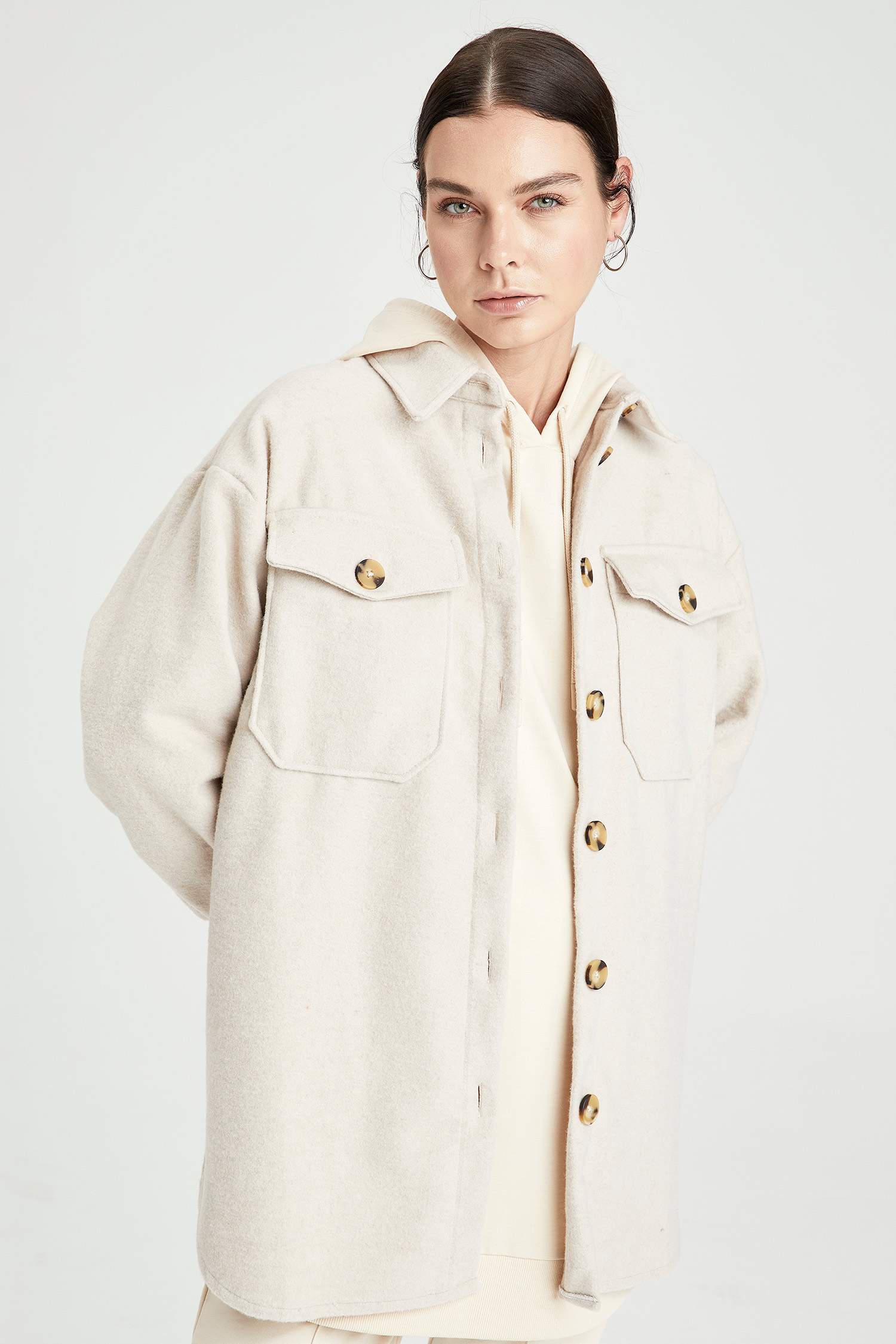 Oversize Fit Gömlek Yaka Oduncu Gömlek Ceket