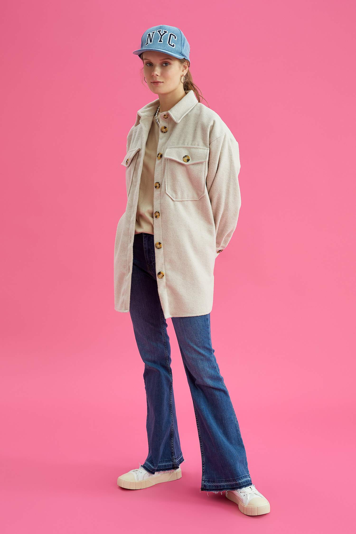 Oversize Fit Gömlek Yaka Oduncu Gömlek Ceket