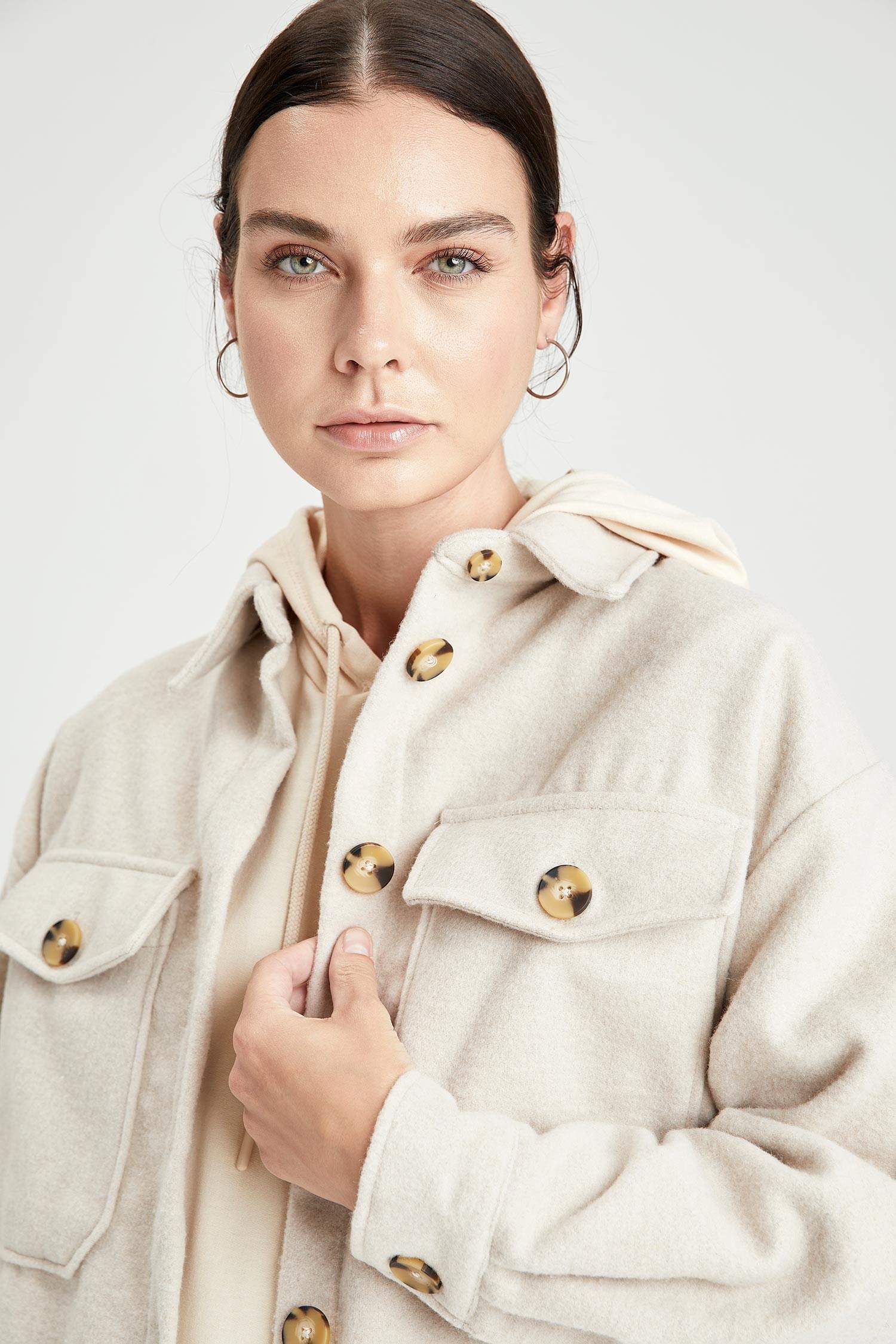 Oversize Fit Gömlek Yaka Oduncu Gömlek Ceket