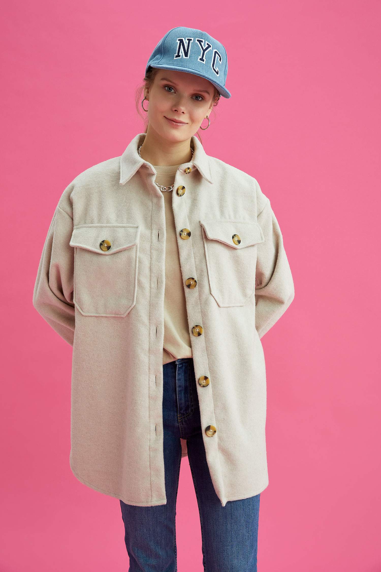 Oversize Fit Gömlek Yaka Oduncu Gömlek Ceket