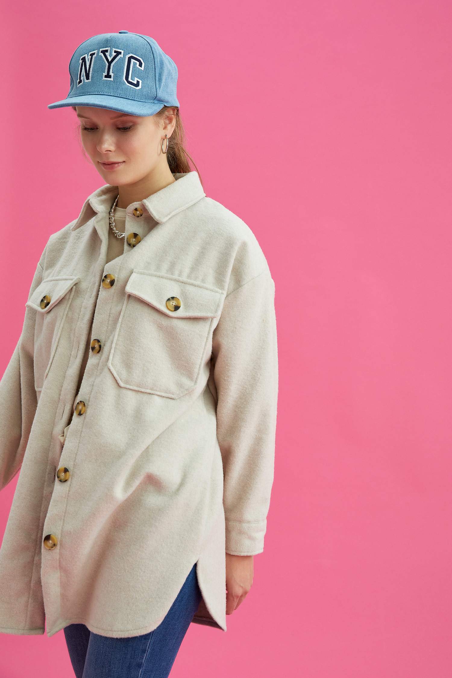 Oversize Fit Gömlek Yaka Oduncu Gömlek Ceket