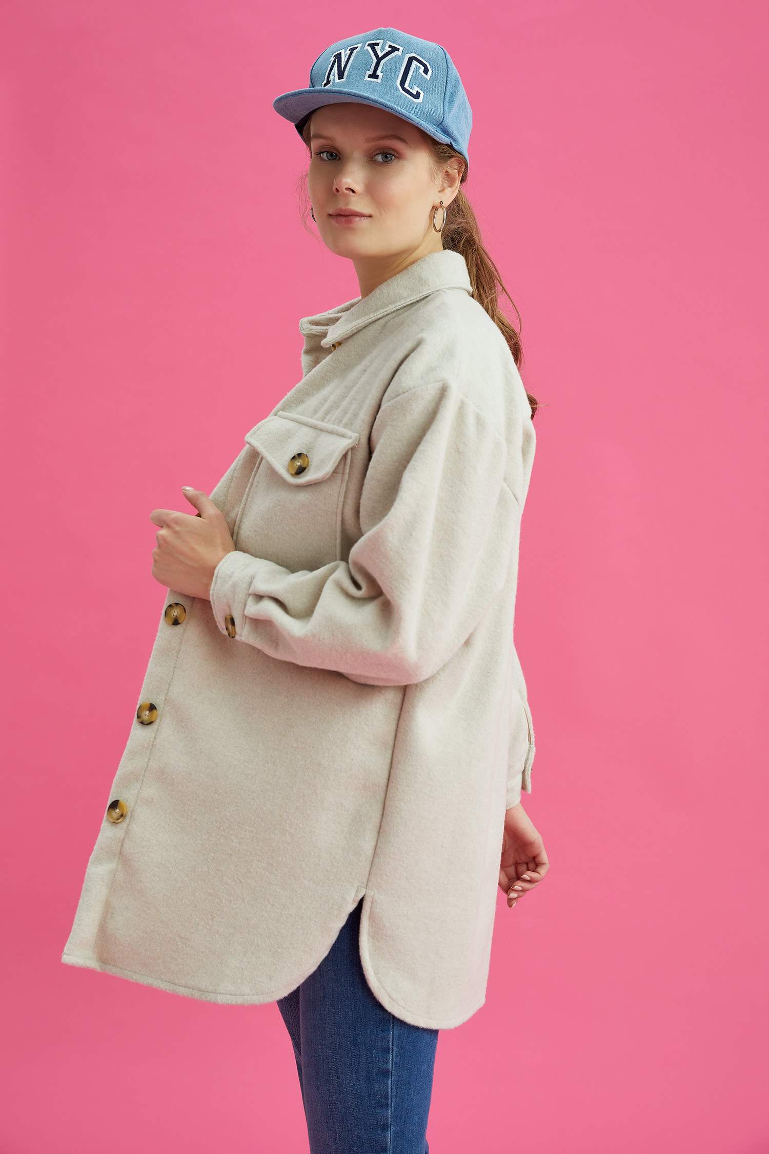 Oversize Fit Gömlek Yaka Oduncu Gömlek Ceket