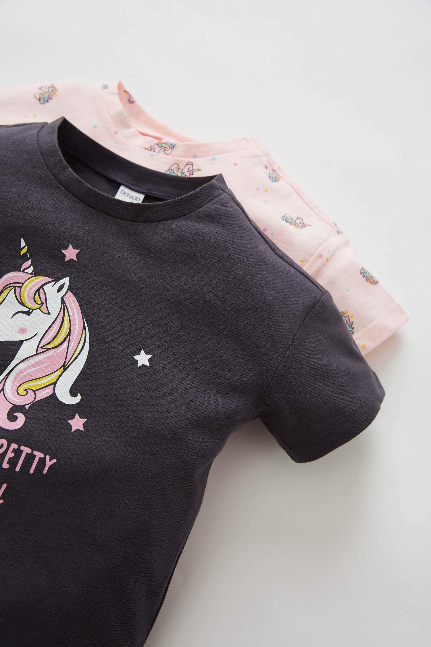 Kız Bebek Unicorn Baskılı 2'li Kısa Kollu Pamuklu Tişört