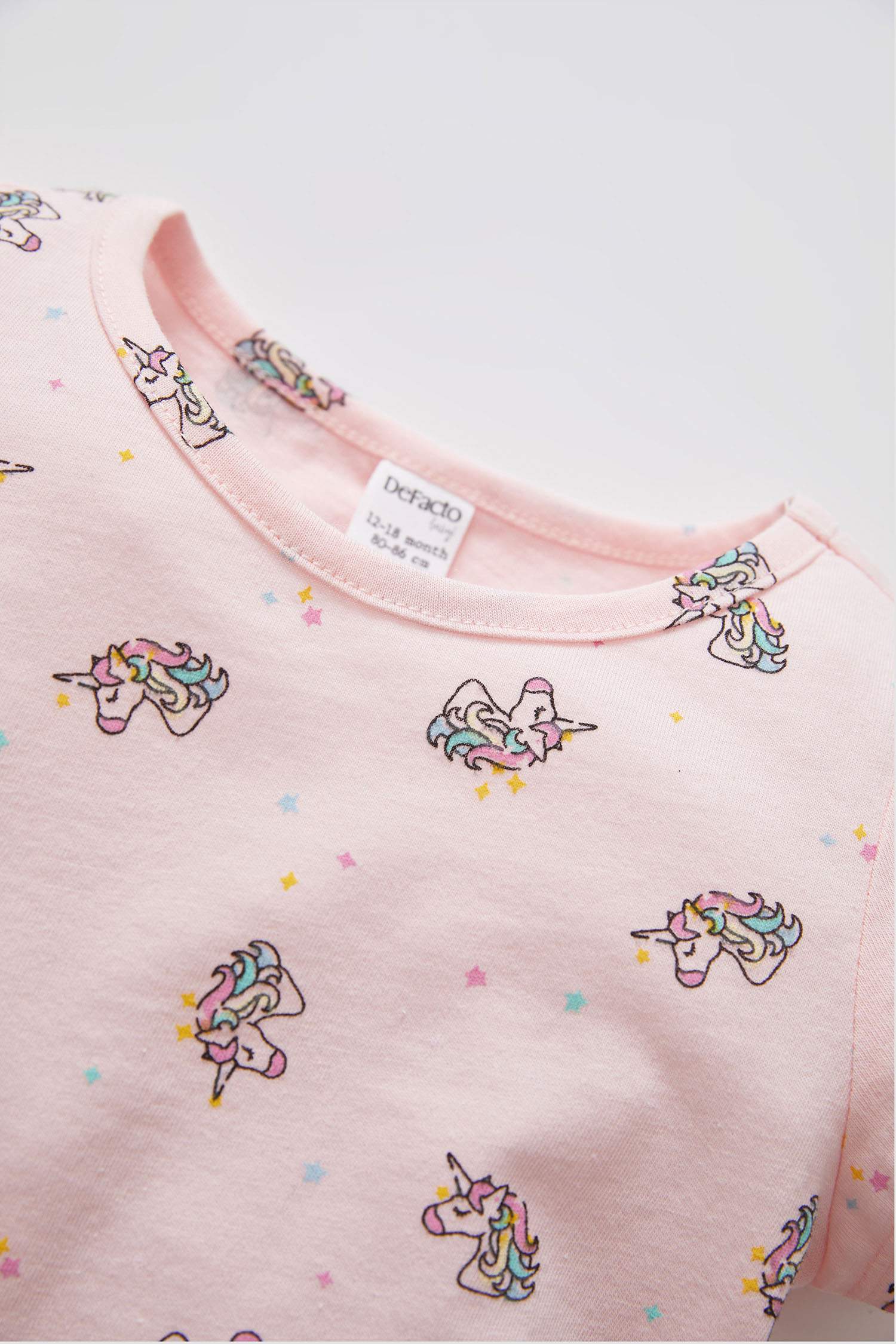 Kız Bebek Unicorn Desenliı Kısa Kollu Pamuklu Pijama Takımı