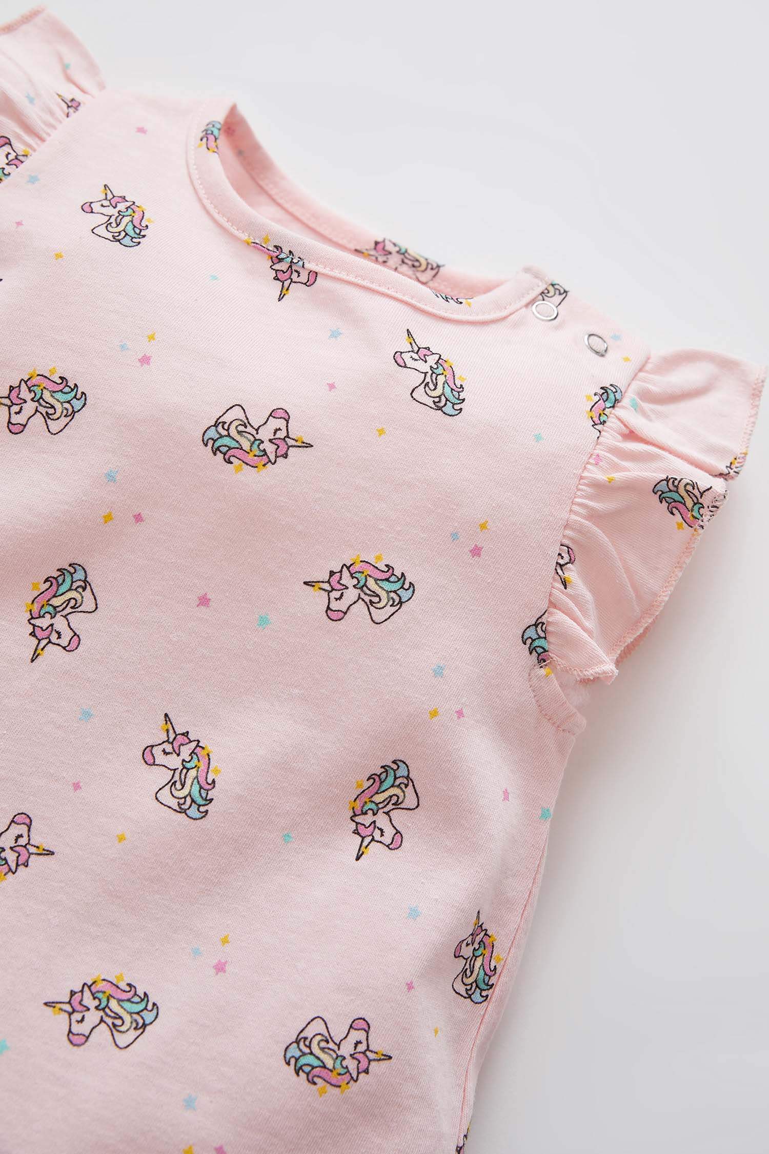 Kız Bebek Unicorn Desenli Kısa Çıtçıtlı Tulum