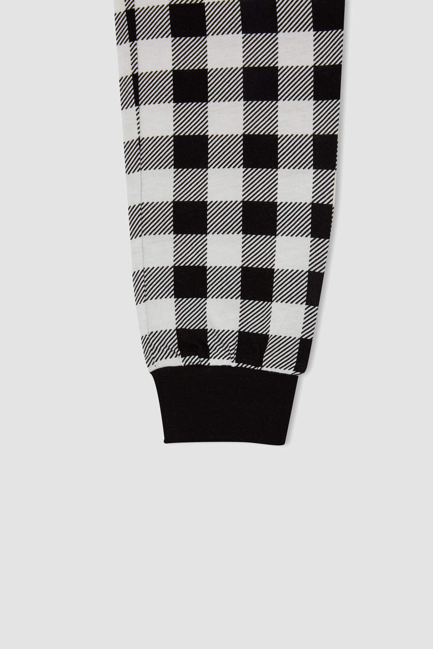 Erkek Çocuk Baskılı Kareli Pamuklu Uzun Kollu Pijama Takım
