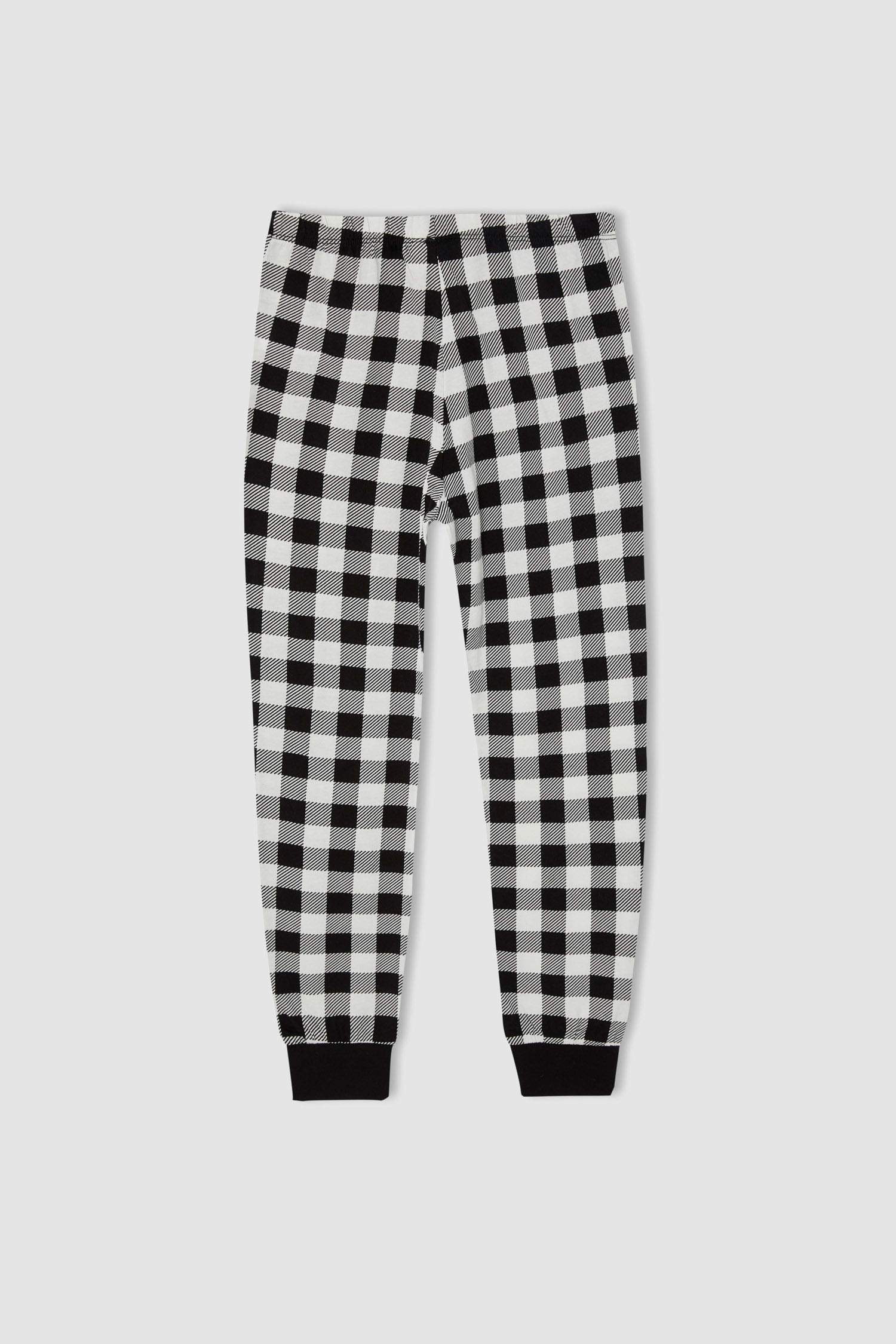 Erkek Çocuk Baskılı Kareli Pamuklu Uzun Kollu Pijama Takım