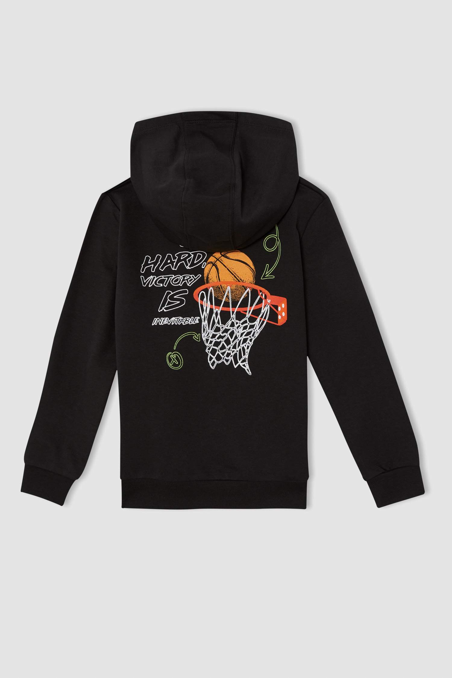 Erkek Çocuk Basketball Baskılı Kapüşonlu Uzun Kollu İçi Yumuşak Tüylü 2'li Takım