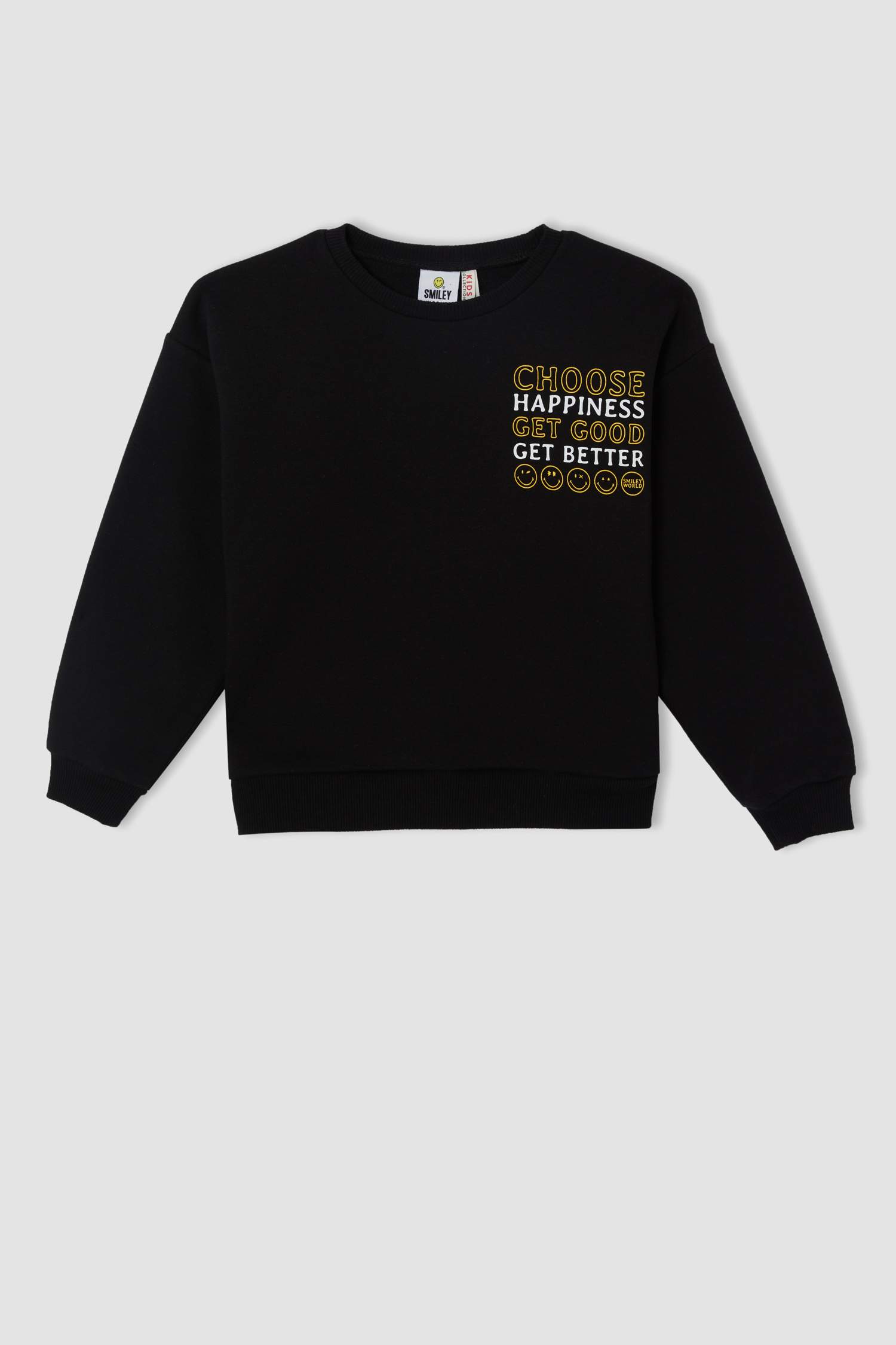 Kız Çocuk SmileyWorld Lisanslı Regular Fit Sırt Baskılı Bisiklet Yaka Sweatshirt
