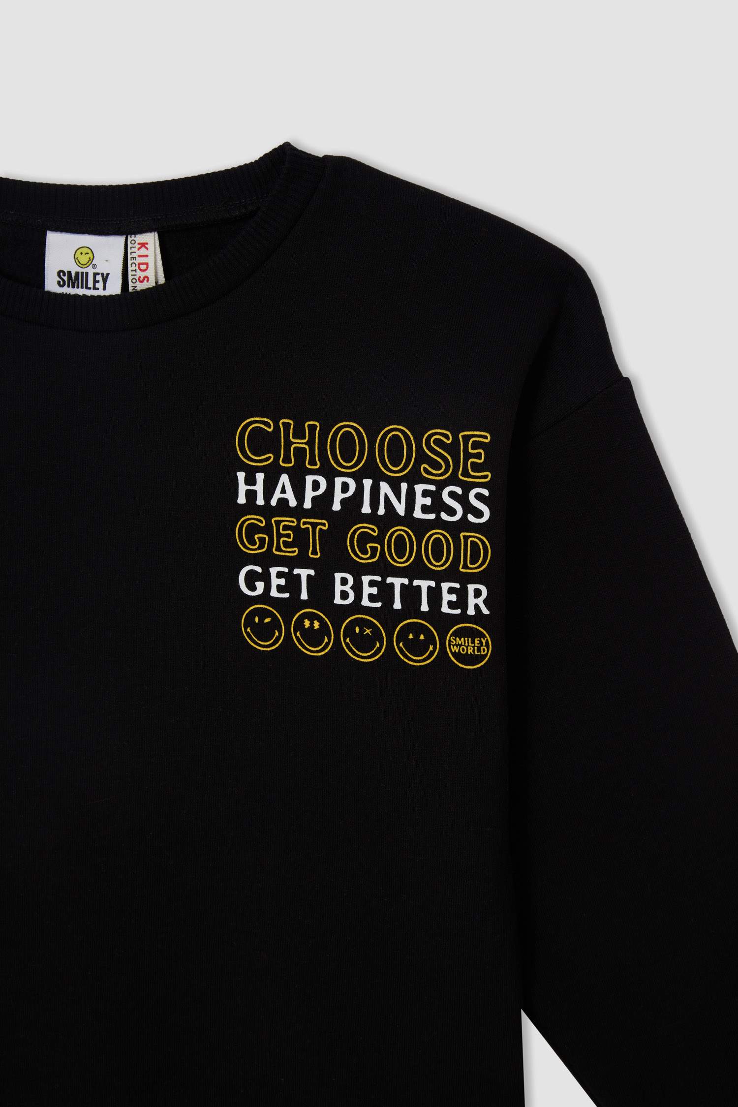 Kız Çocuk SmileyWorld Lisanslı Regular Fit Sırt Baskılı Bisiklet Yaka Sweatshirt