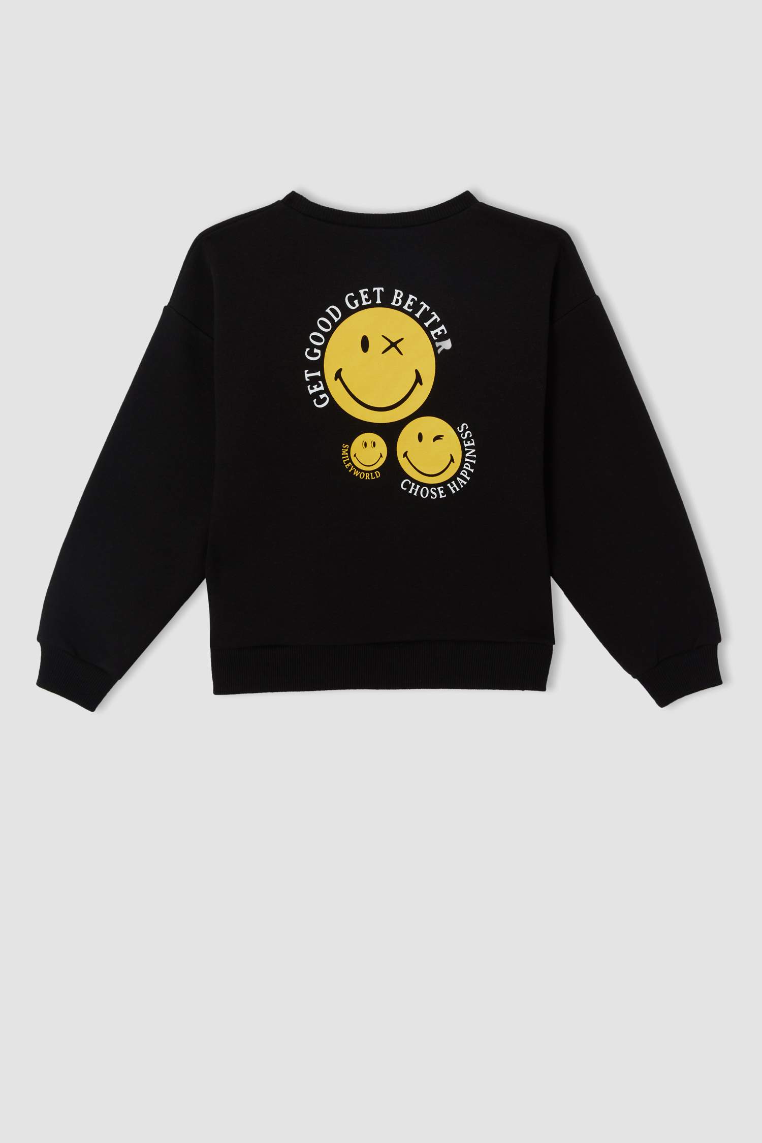 Kız Çocuk SmileyWorld Lisanslı Regular Fit Sırt Baskılı Bisiklet Yaka Sweatshirt