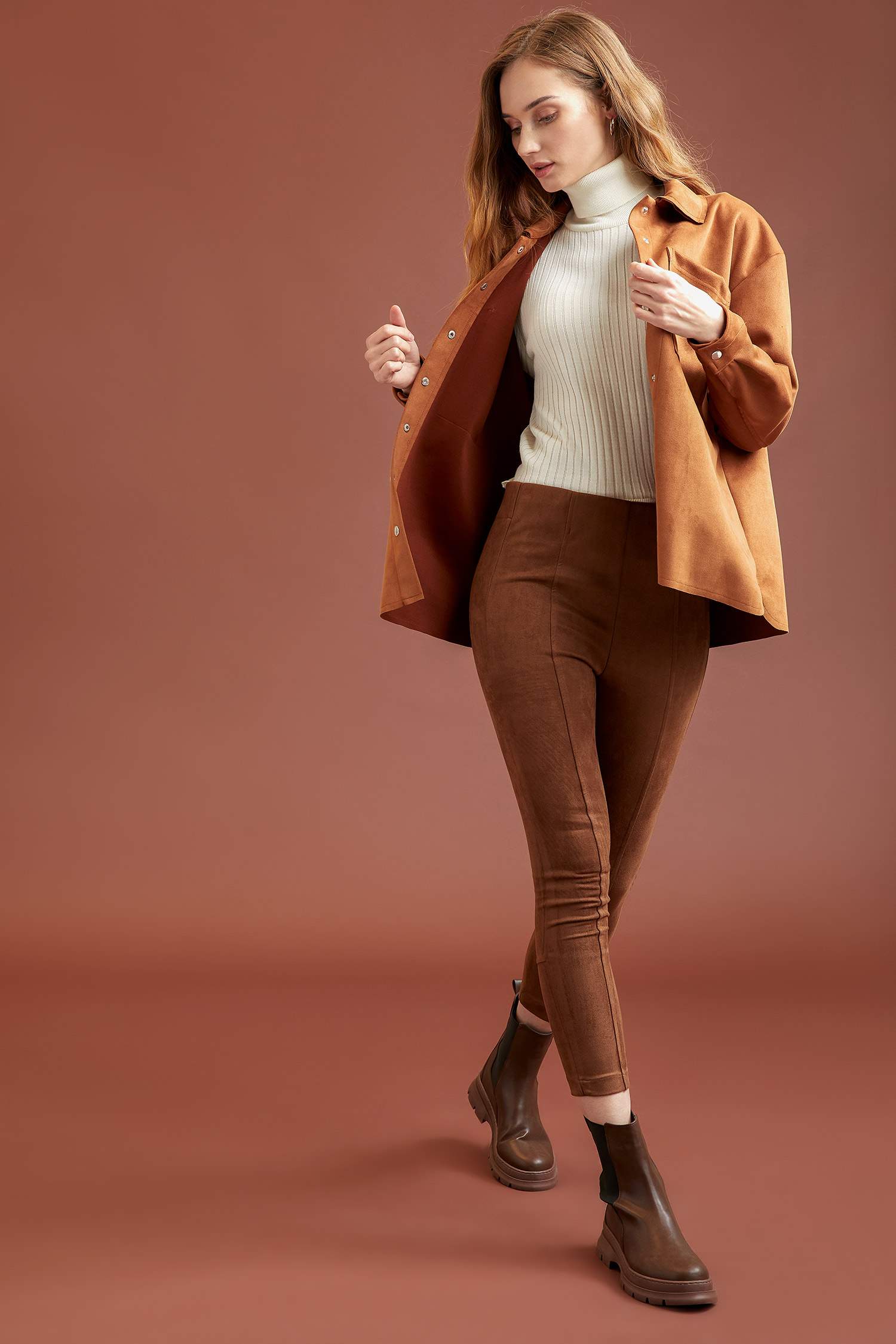 Slim Fit Süet Tayt