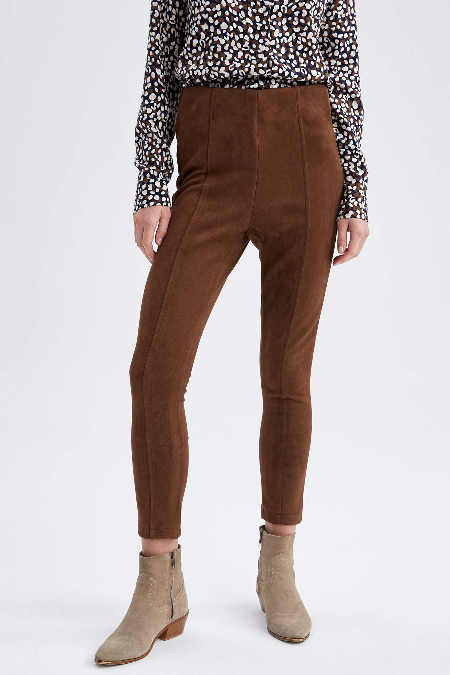 Slim Fit Süet Tayt