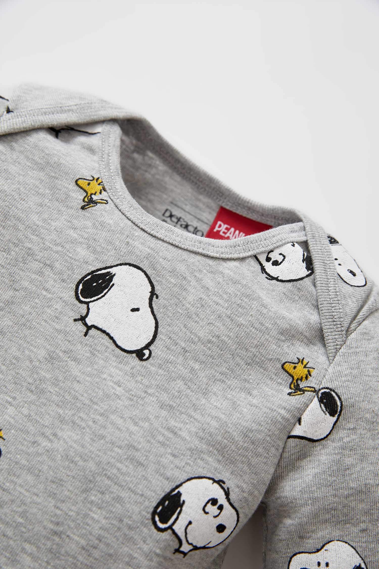 Erkek Bebek Snoopy Lisanslı Uzun Kollu Çıtçıtlı Pamuklu Body