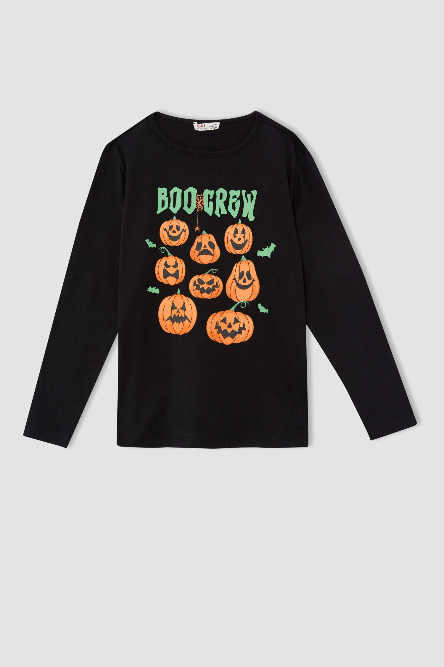 Kız Çocuk Halloween Temalı Bal Kabağı Baskılı Pamuklu Uzun Kollu Pijama Takımı
