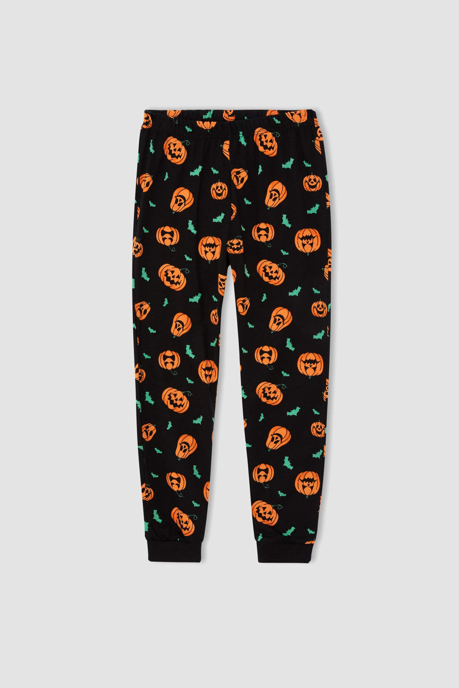 Kız Çocuk Halloween Temalı Bal Kabağı Baskılı Pamuklu Uzun Kollu Pijama Takımı