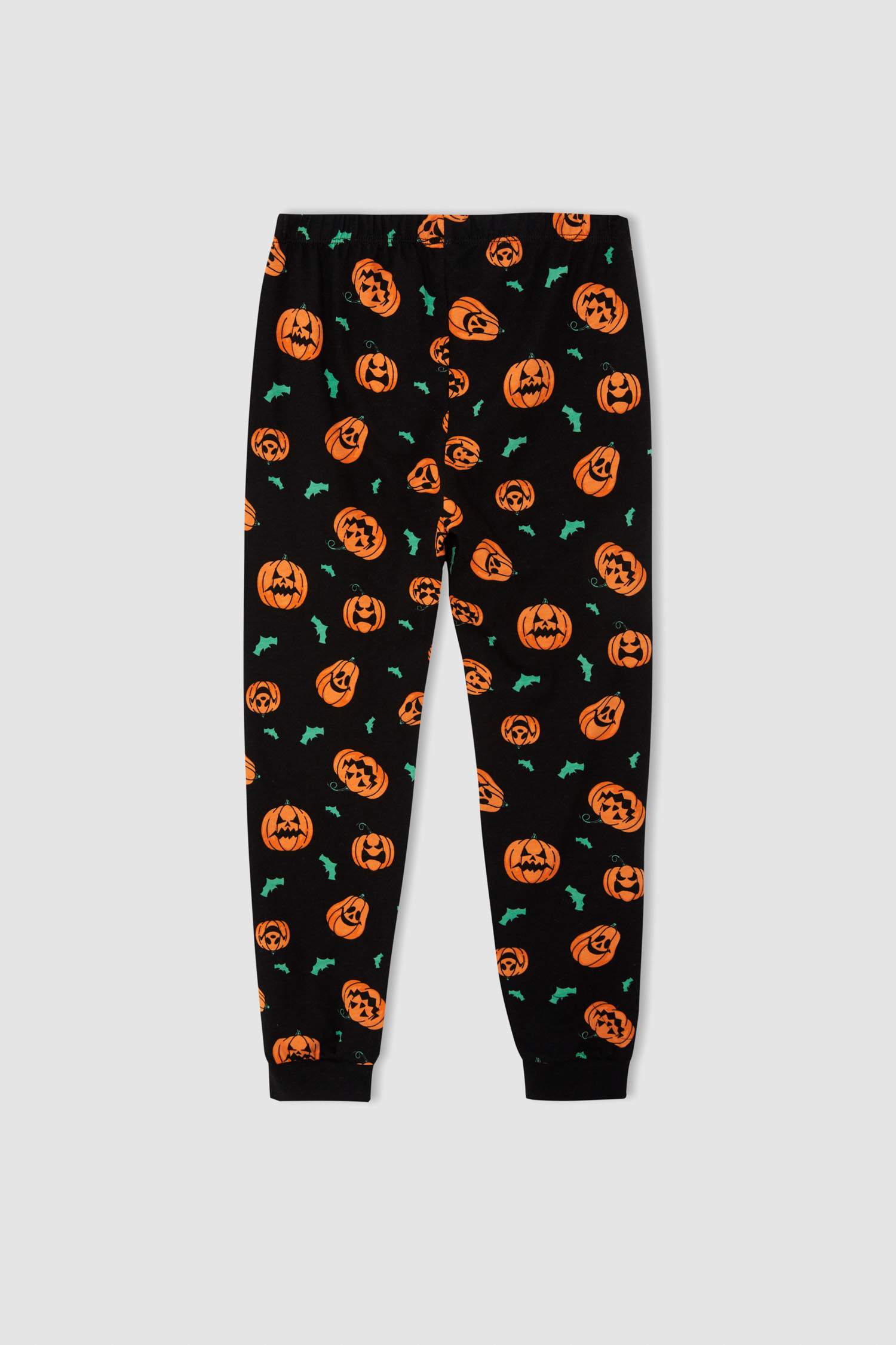 Kız Çocuk Halloween Temalı Bal Kabağı Baskılı Pamuklu Uzun Kollu Pijama Takımı