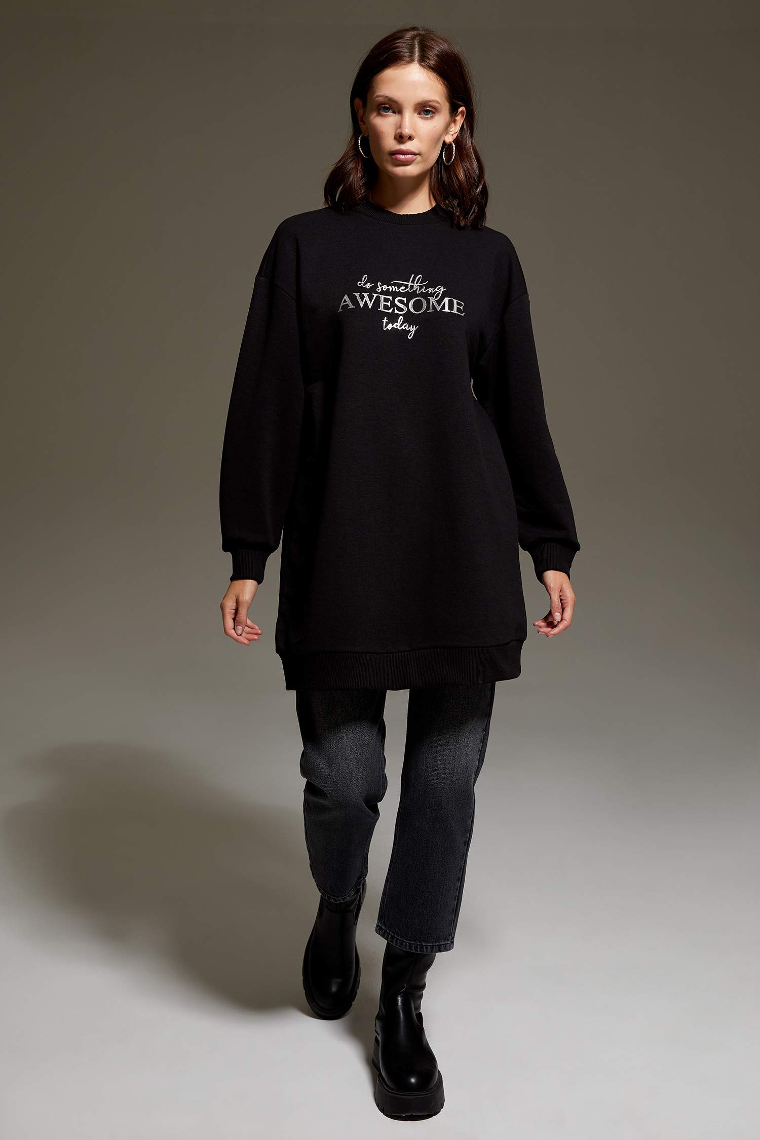 Relax Fit Baskılı Sweat Tunik