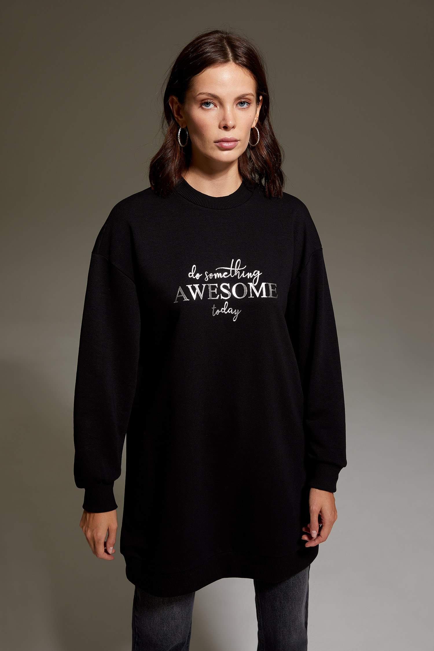 Relax Fit Baskılı Sweat Tunik
