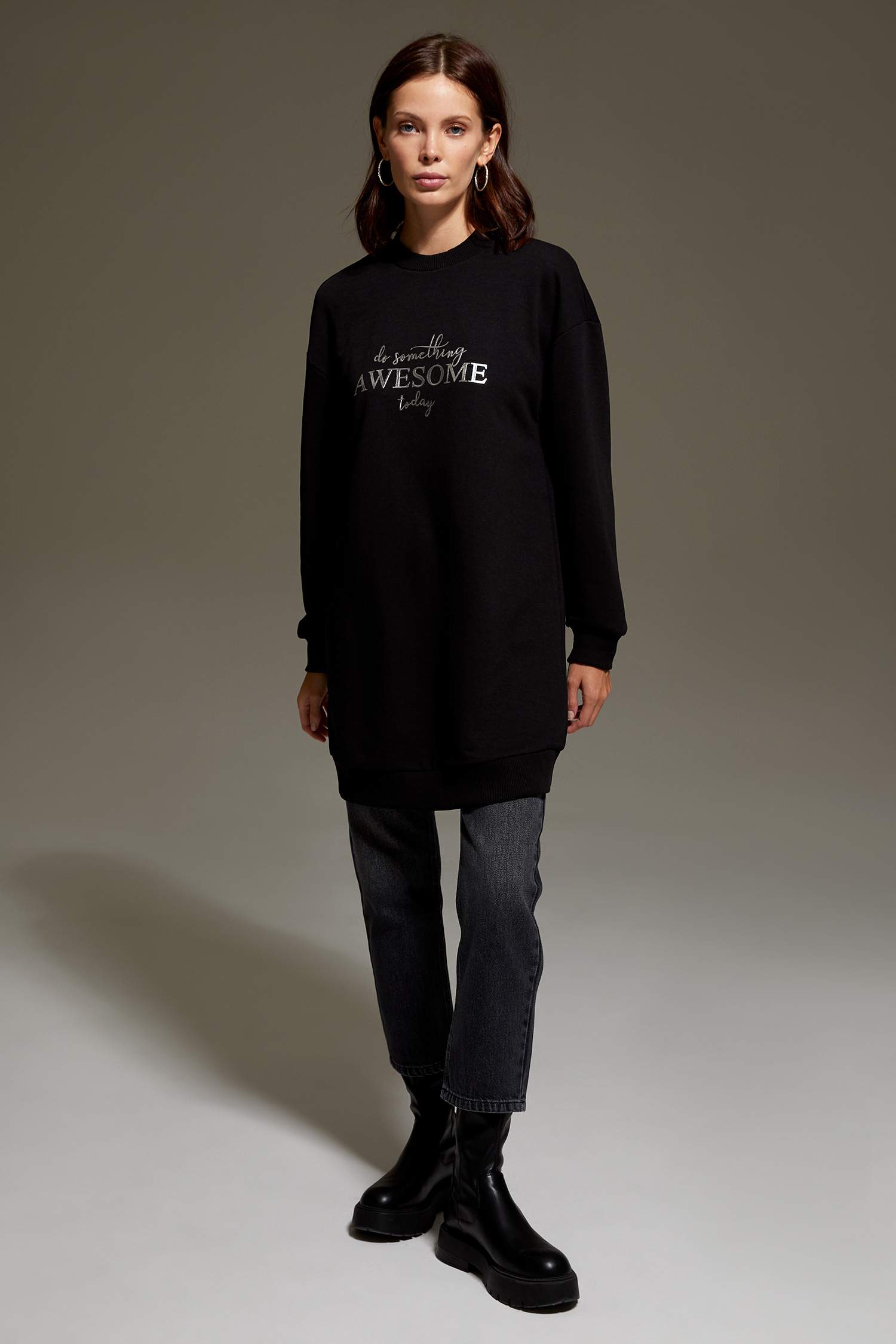 Relax Fit Baskılı Sweat Tunik