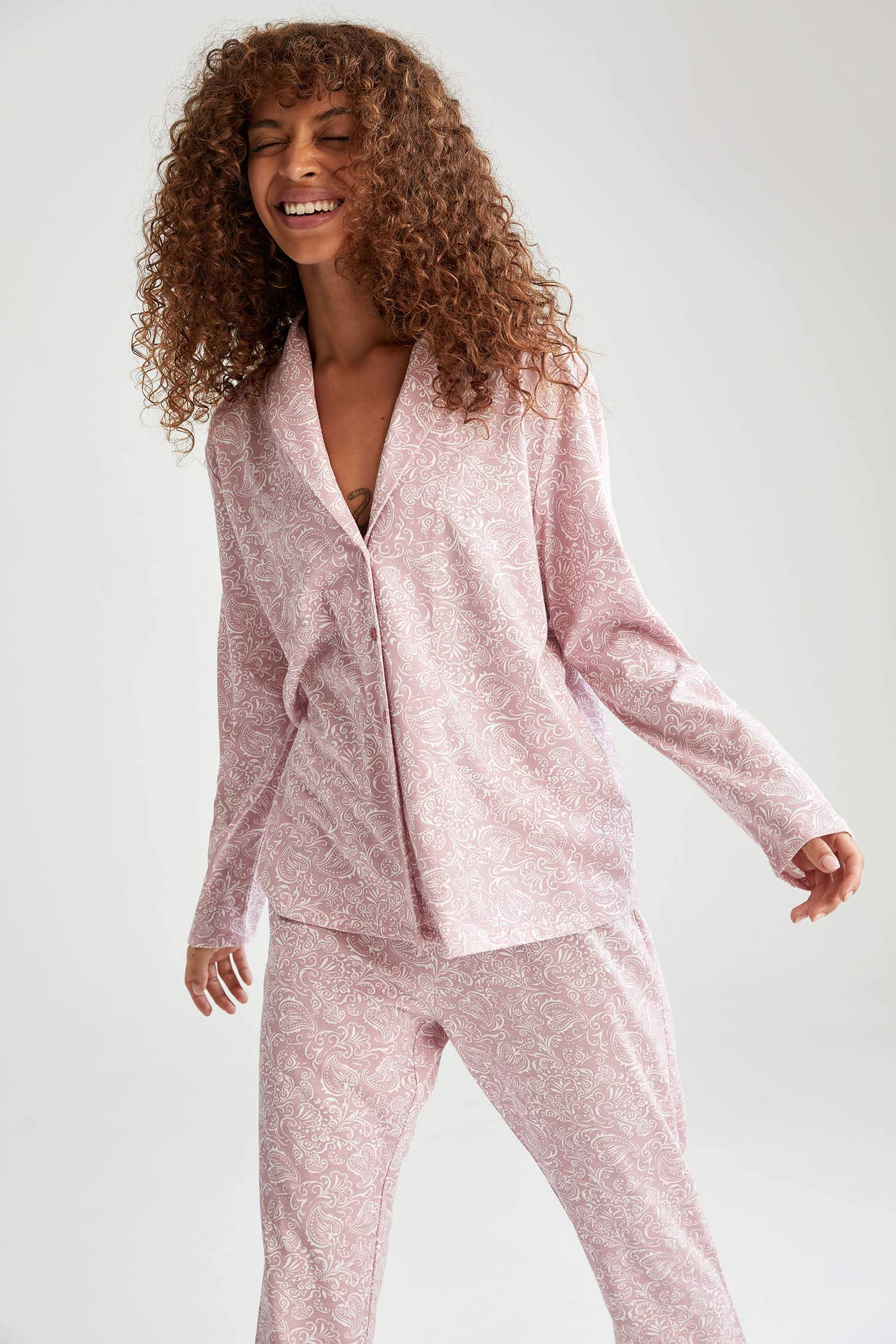 Gömlek Yaka Uzun Kollu Pijama Takımı