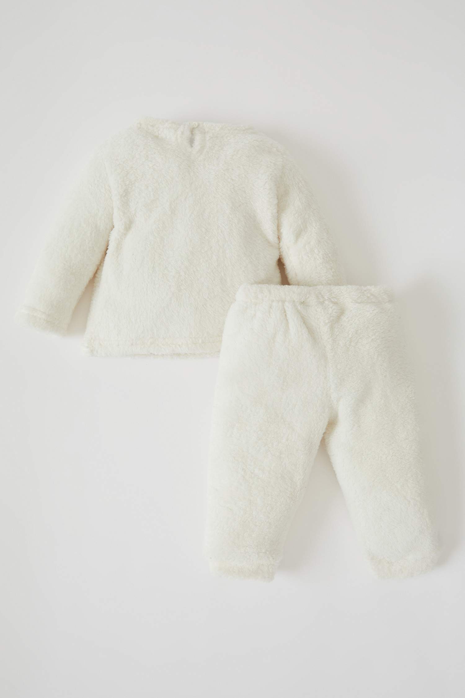 Kız Bebek Bisiklet Yaka Nakışlı Uzun Kollu Pelüş Isı Yalıtımlı Warmtech Pijama Takım