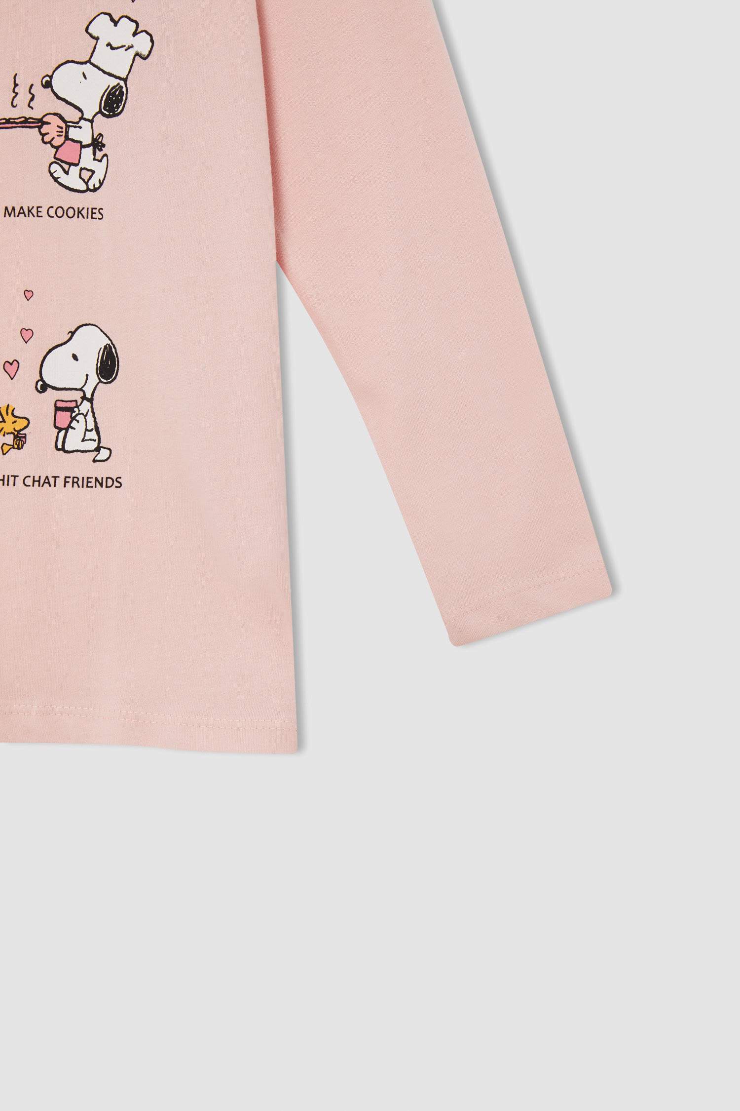 Kız Çocuk Snoopy Lisanslı Pamuklu Uzun Kollu Pijama Takım