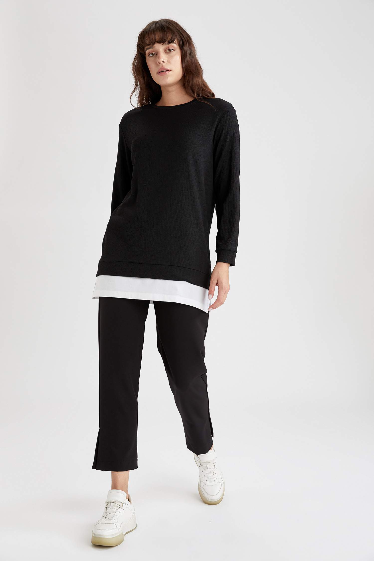 Relax Fit Bürümcük Kumaşlı Poplin Kumaş Detaylı Tunik