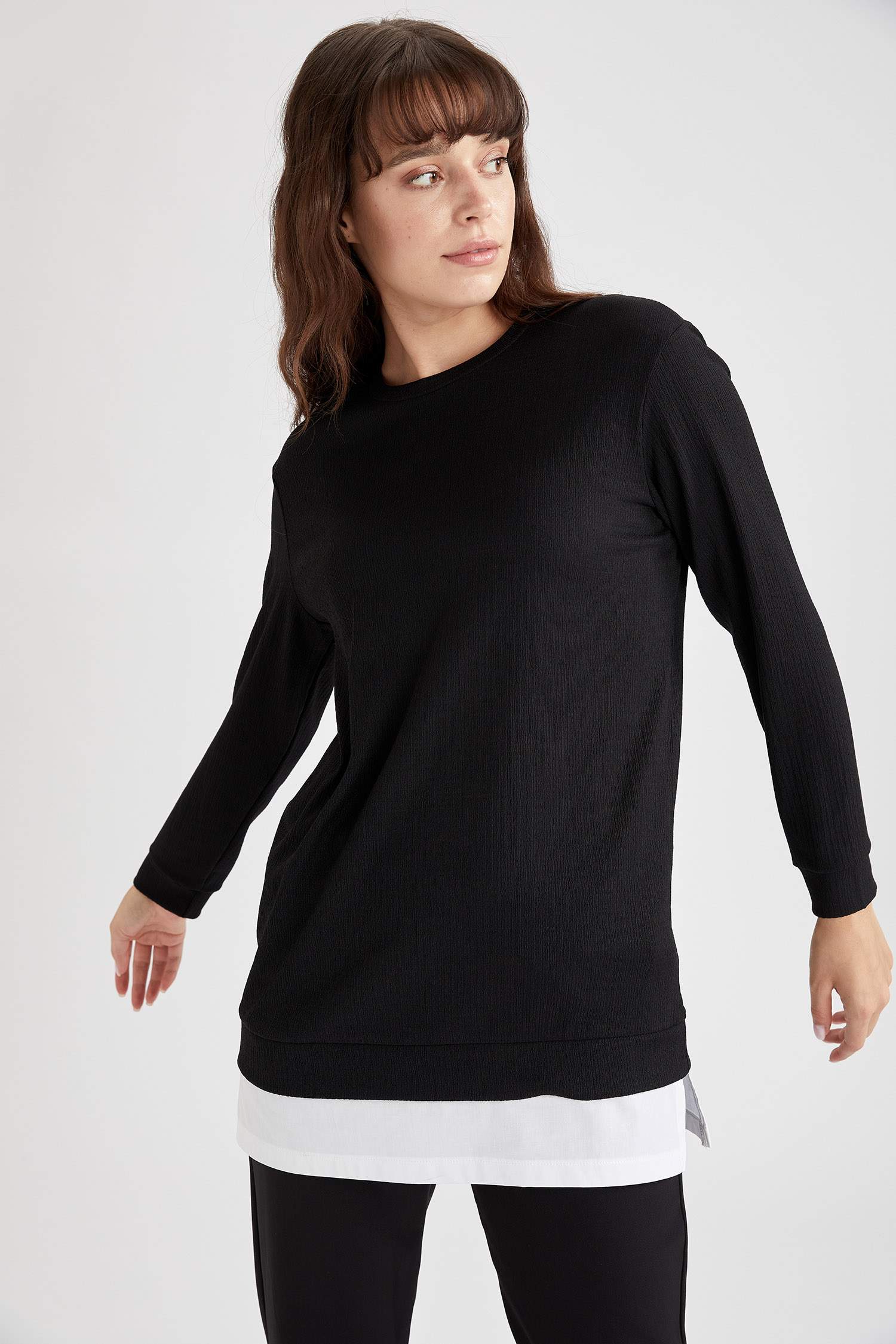 Relax Fit Bürümcük Kumaşlı Poplin Kumaş Detaylı Tunik
