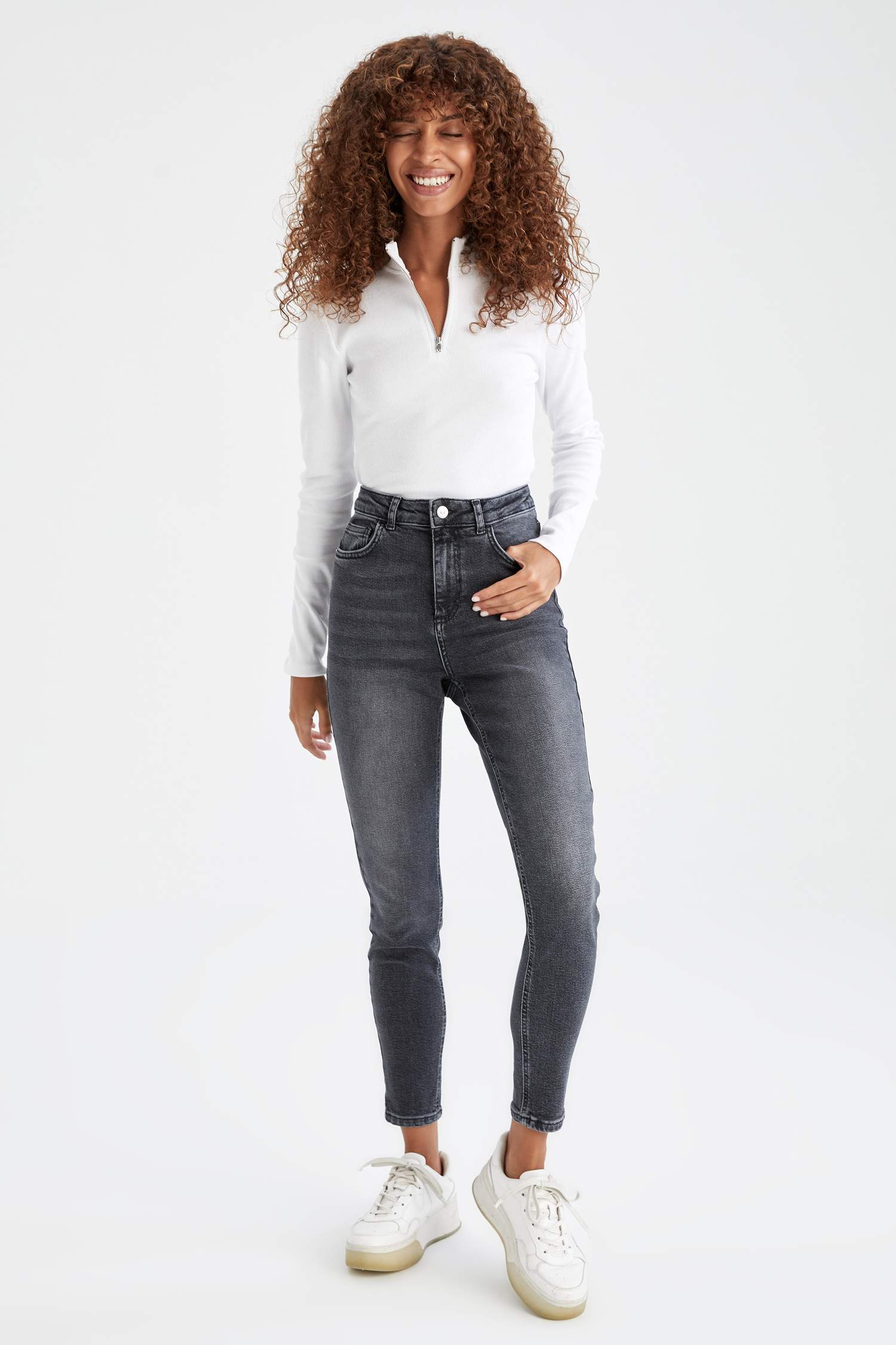 Vintage Skinny Yıkamalı Yüksek Bel Jean Pantolon