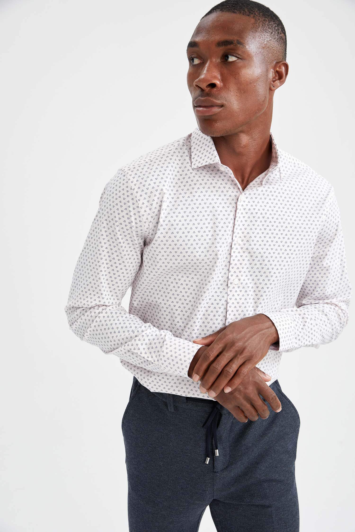 Modern Fit Klasik Uzun Kollu Desenli Gömlek