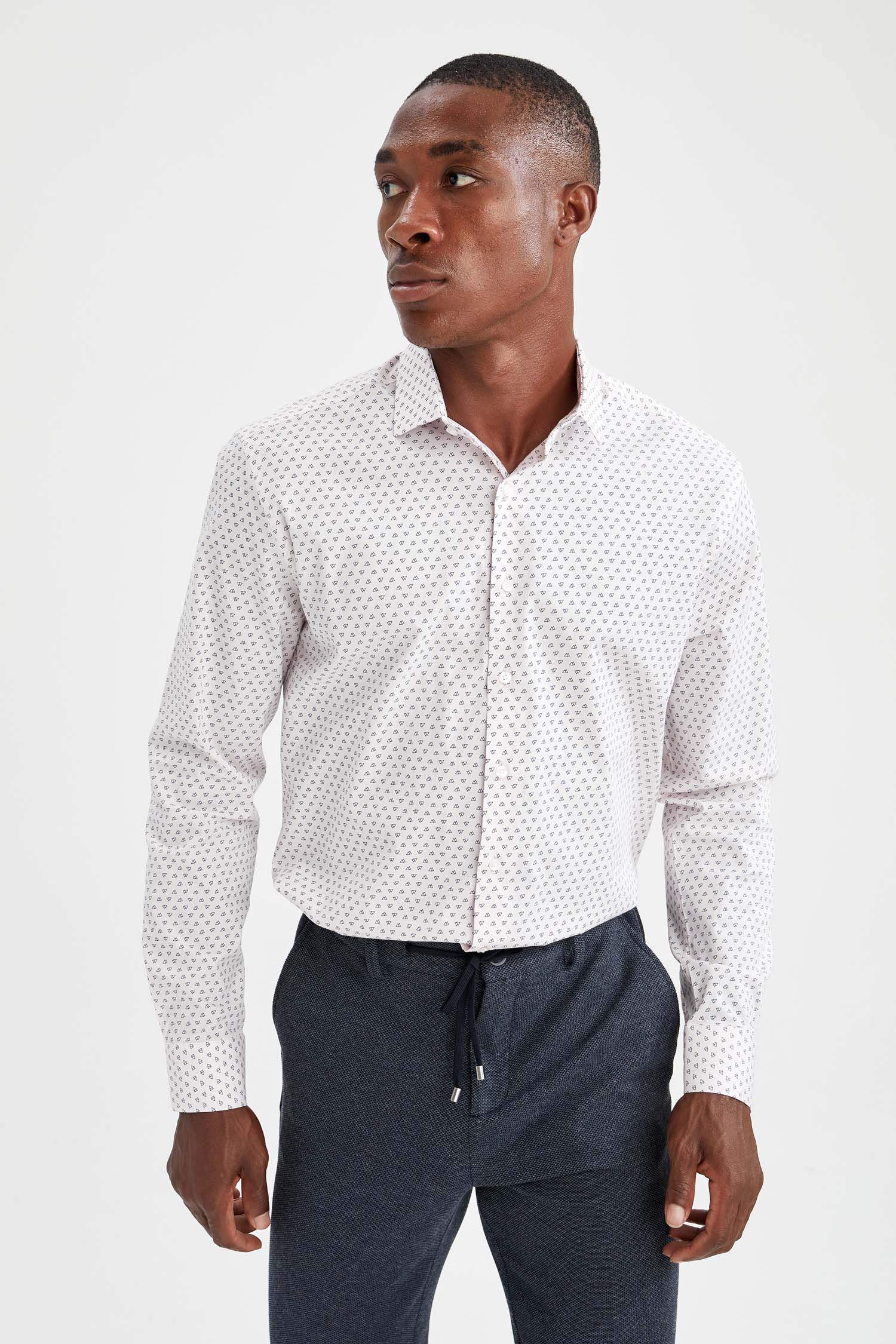 Modern Fit Klasik Uzun Kollu Desenli Gömlek