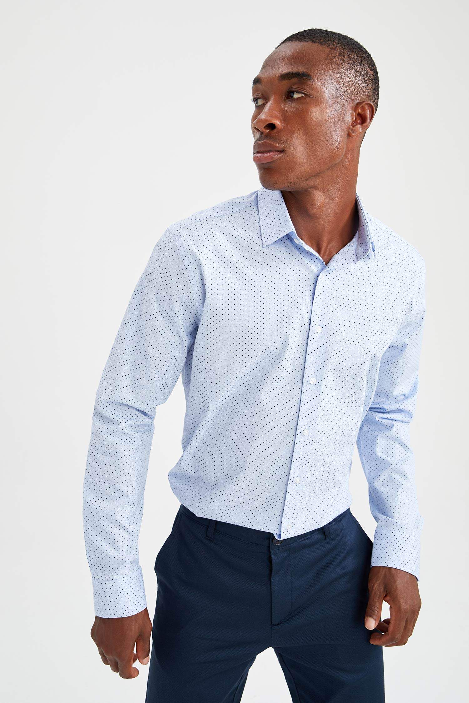 Modern Fit Desenli Uzun Kollu Gömlek