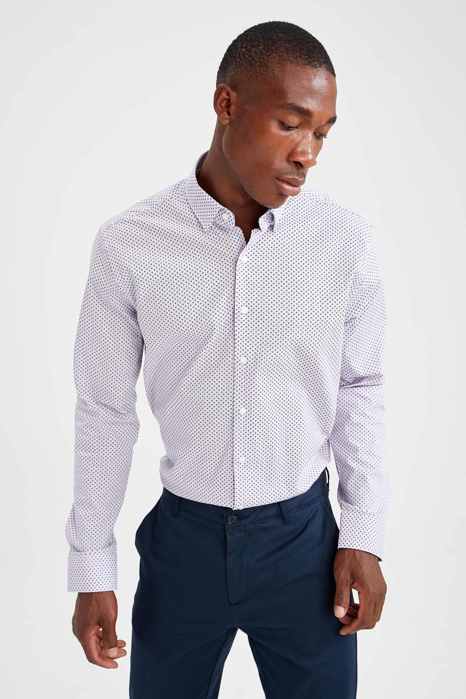 Modern Fit Klasik Uzun Kollu Desenli Gömlek