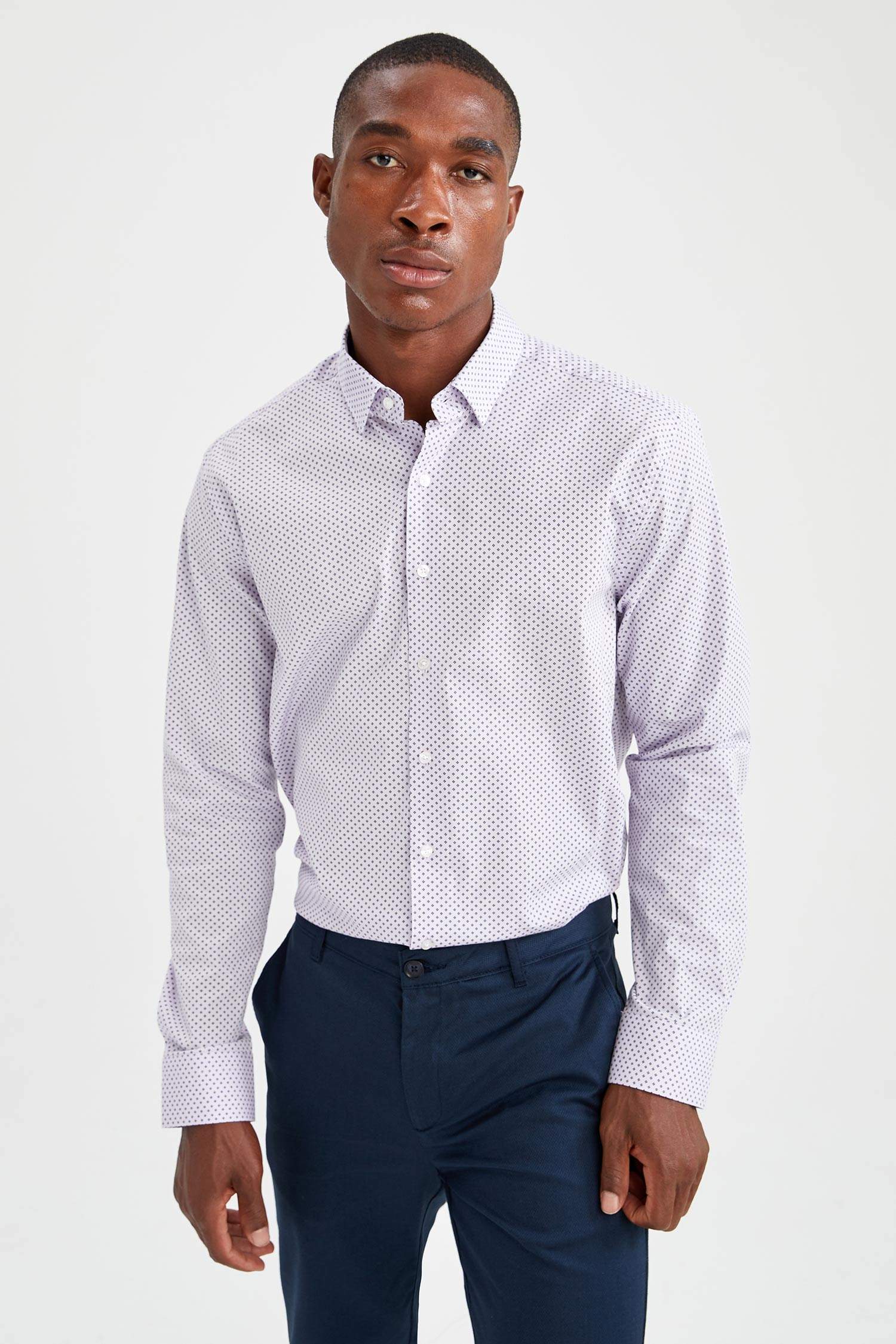 Modern Fit Klasik Uzun Kollu Desenli Gömlek