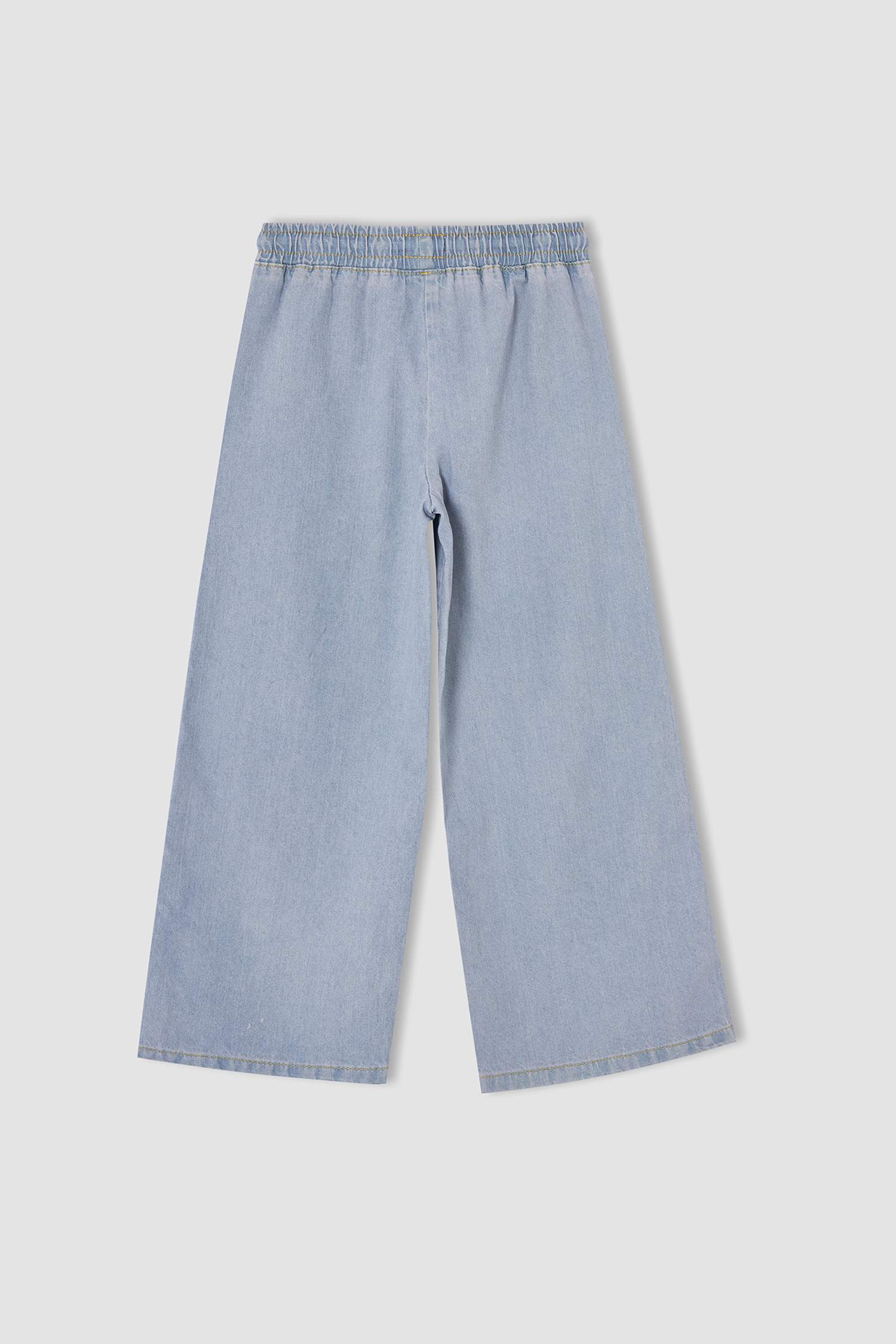 Kız Çocuk Beli Bağcıklı Geniş Paça Jean Pantolon